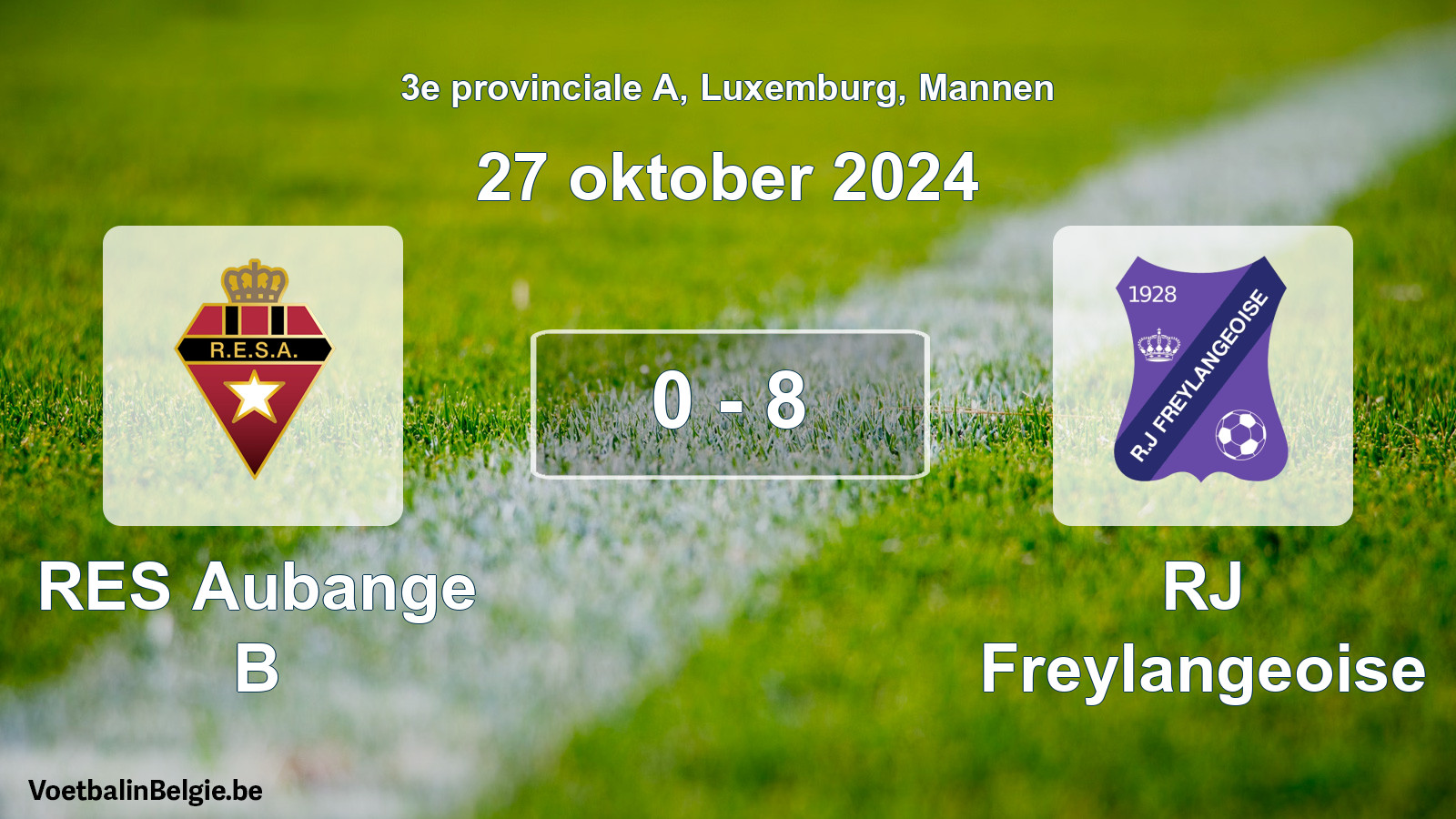 Gespeelde wedstrijd mannenvoetbal: RES Aubange B - RJ Freylangeoise 0 - 8 (27 oktober 2024)