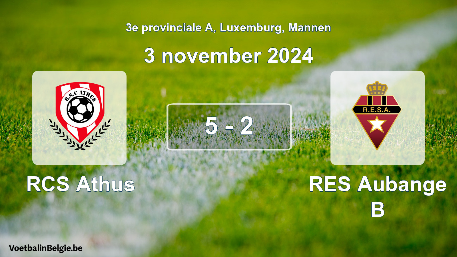 Gespeelde wedstrijd mannenvoetbal: RCS Athus - RES Aubange B 5 - 2 (3 november 2024)