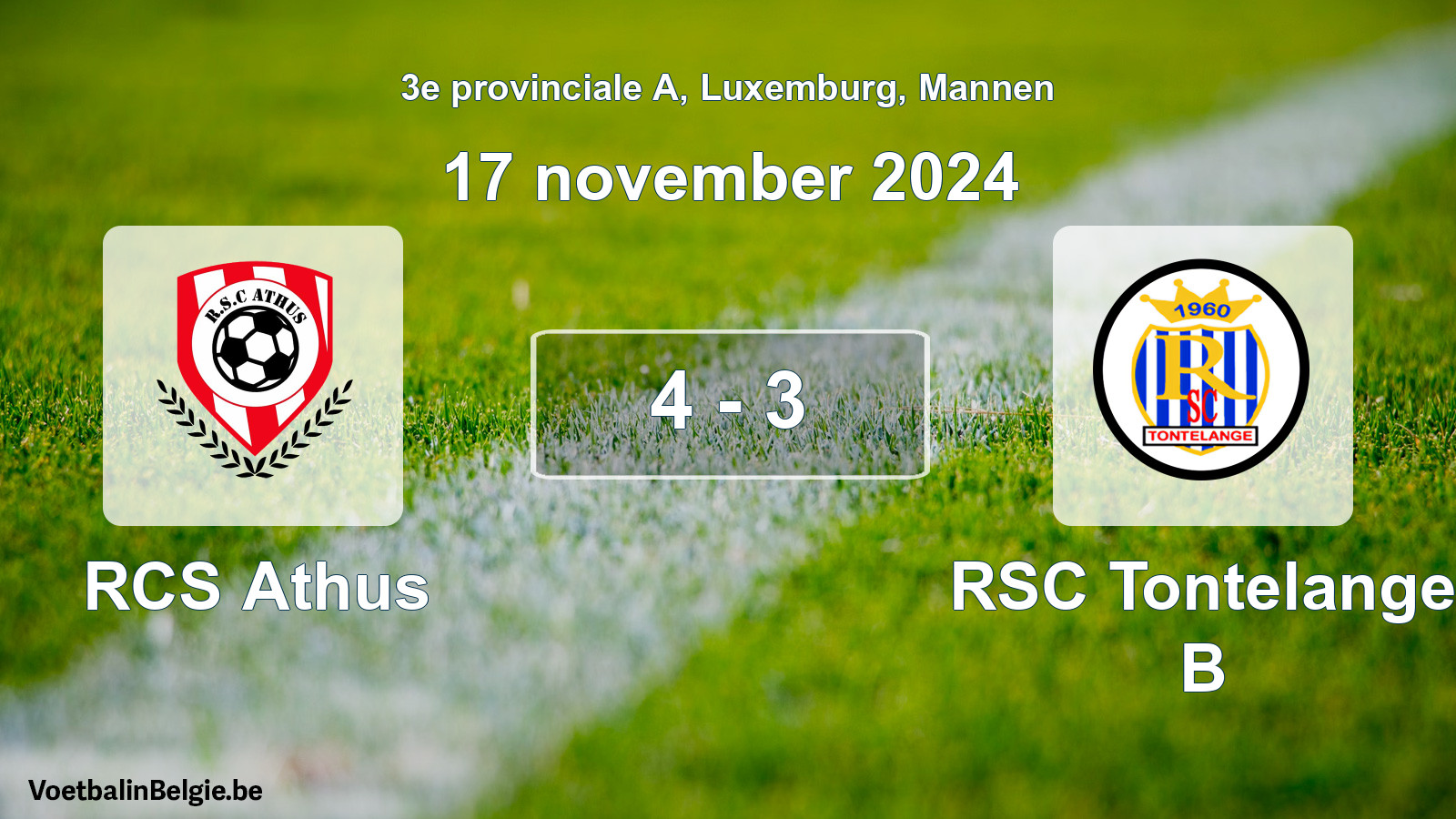 Gespeelde wedstrijd mannenvoetbal: RCS Athus - RSC Tontelange B 4 - 3 (17 november 2024)
