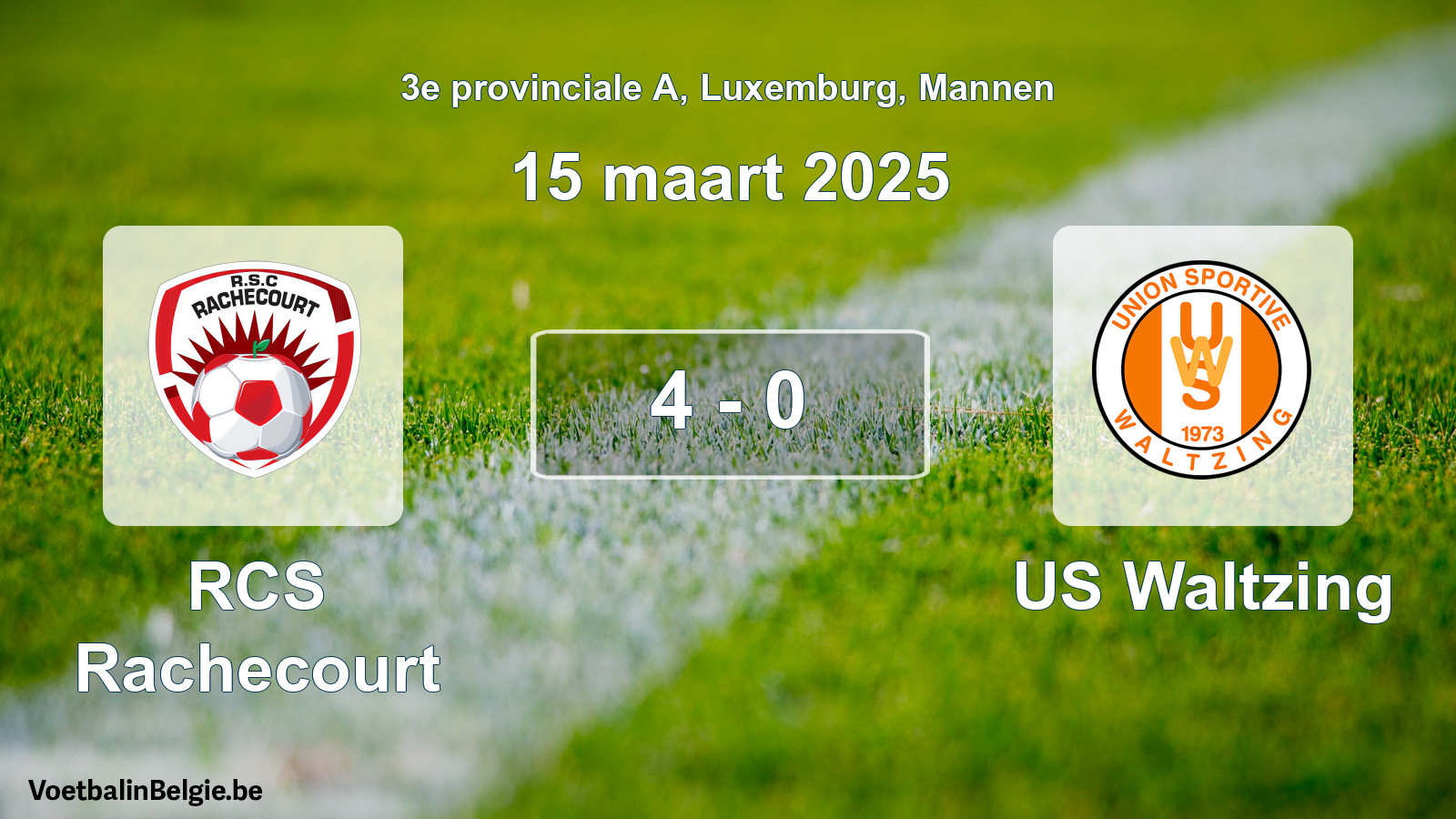 Gespeelde wedstrijd mannenvoetbal: RCS Rachecourt - US Waltzing 4 - 0 (15 maart 2025)