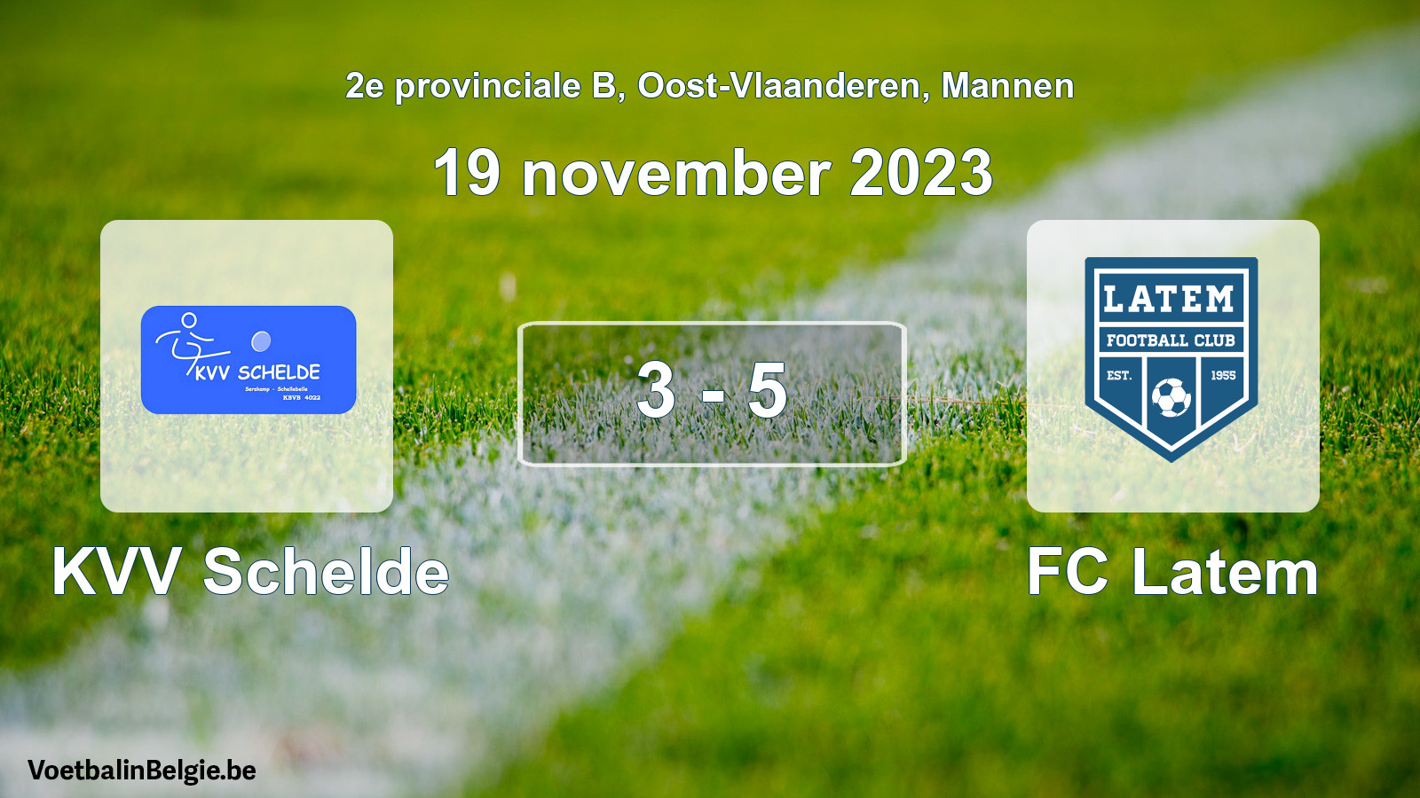 Gespeelde wedstrijd mannenvoetbal: KVV Schelde - FC Latem 3 - 5 (19 november 2023)