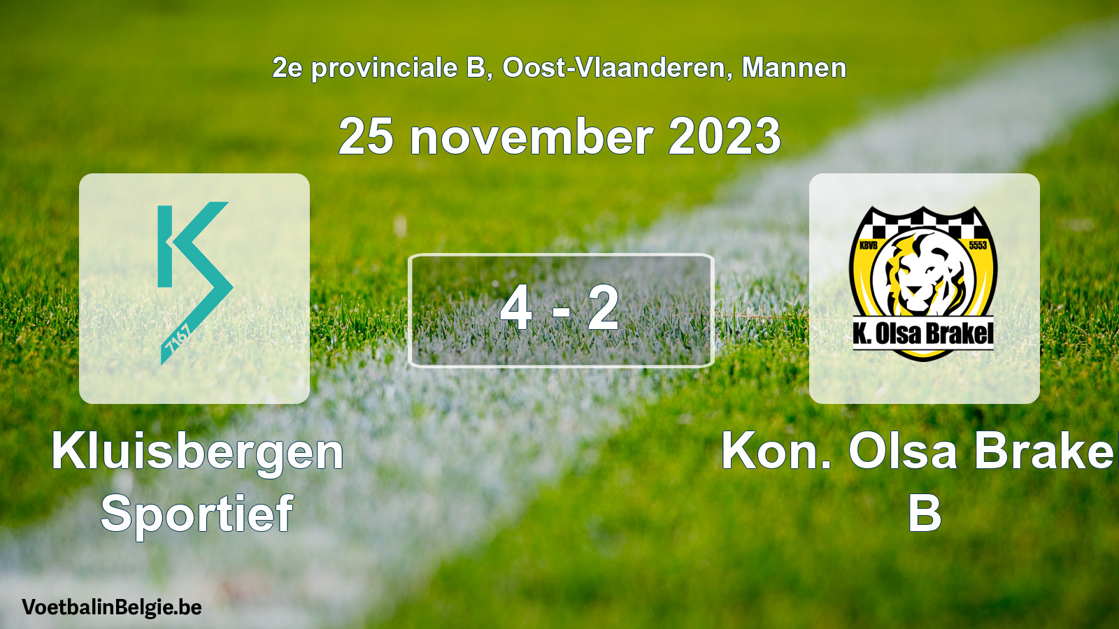 Gespeelde wedstrijd mannenvoetbal: Kluisbergen Sportief - Kon. Olsa Brakel B 4 - 2 (25 november 2023)