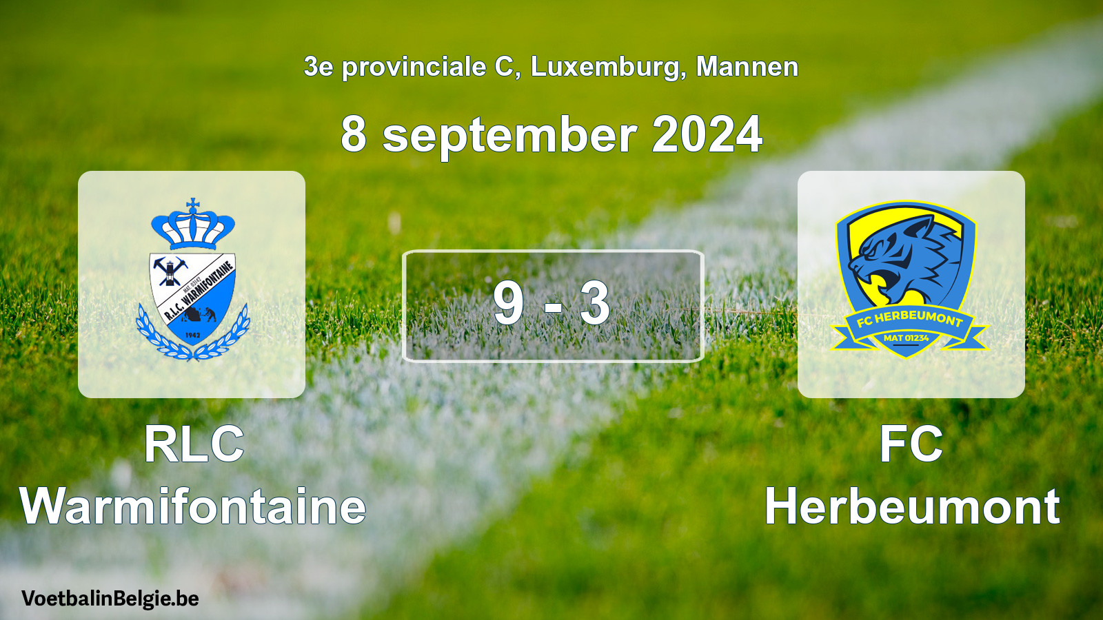 Gespeelde wedstrijd mannenvoetbal: RLC Warmifontaine - FC Herbeumont 9 - 3 (8 september 2024)