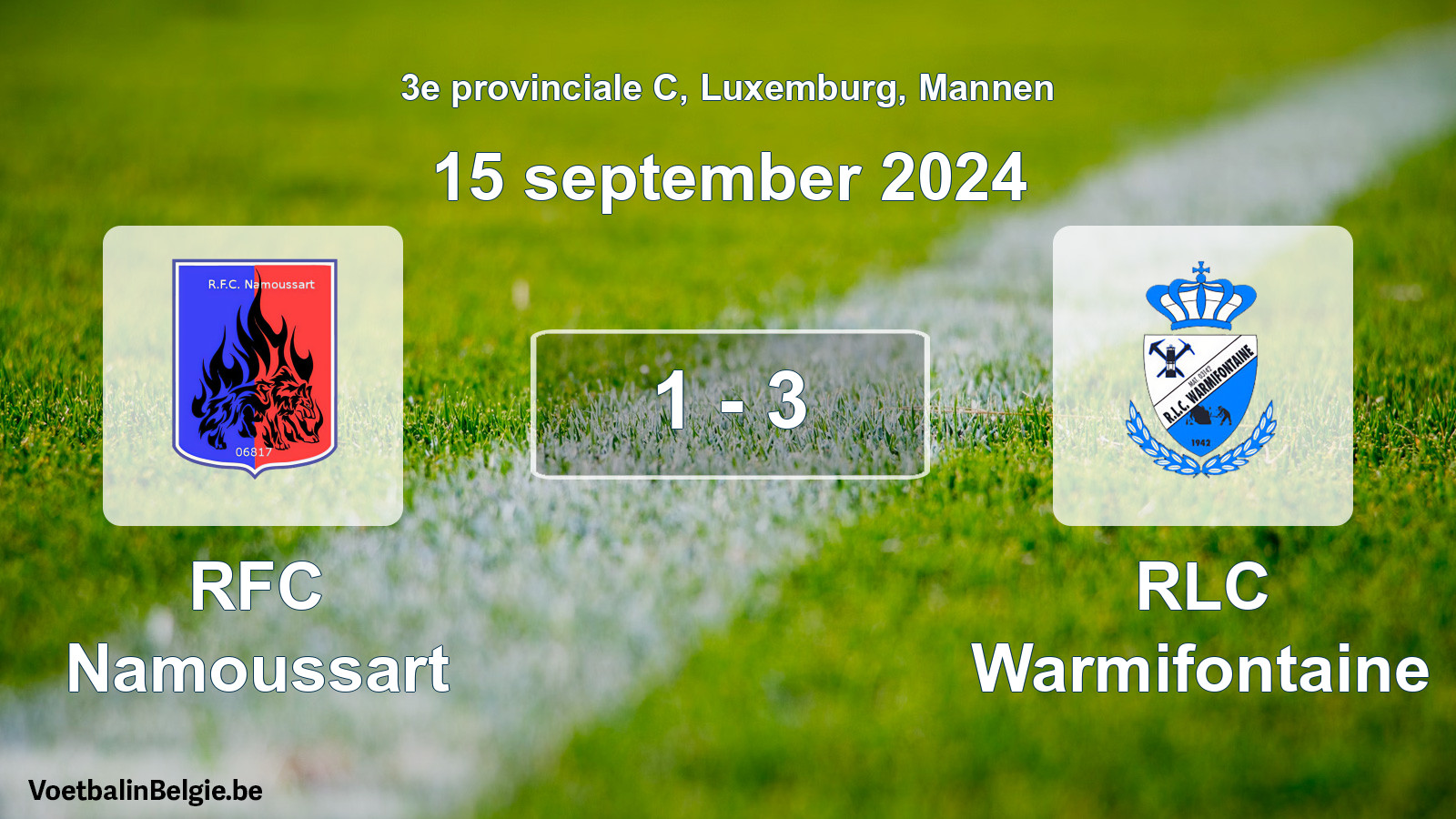 Gespeelde wedstrijd mannenvoetbal: RFC Namoussart - RLC Warmifontaine 1 - 3 (15 september 2024)