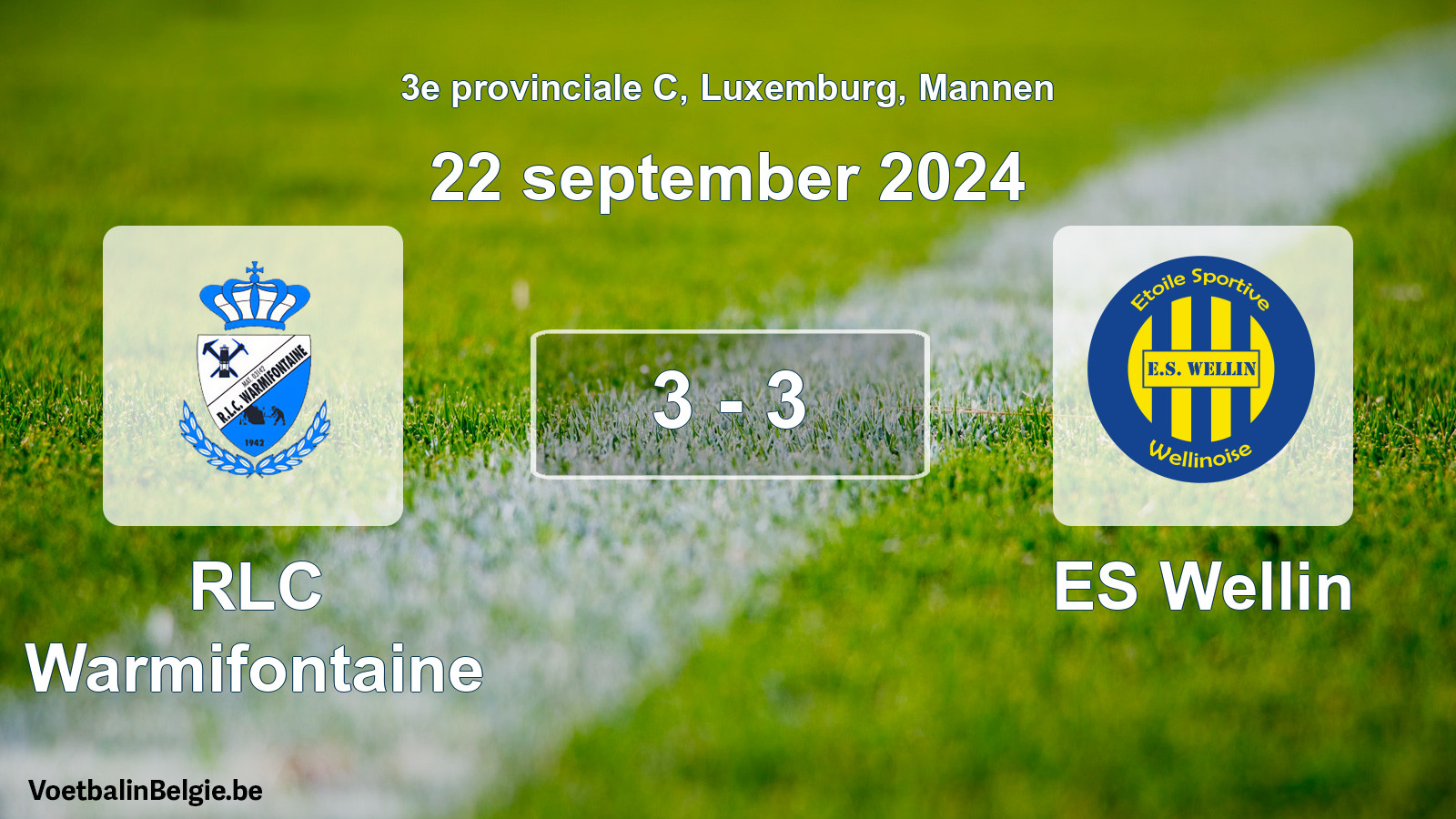 Gespeelde wedstrijd mannenvoetbal: RLC Warmifontaine - ES Wellin 3 - 3 (22 september 2024)