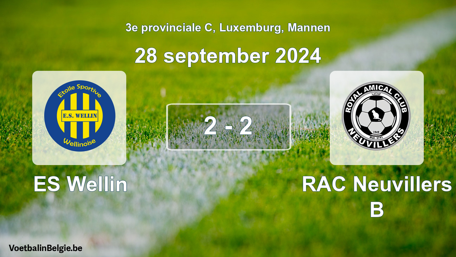 Gespeelde wedstrijd mannenvoetbal: ES Wellin - RAC Neuvillers B 2 - 2 (28 september 2024)