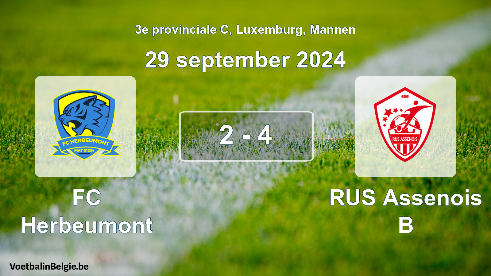 Gespeelde wedstrijd mannenvoetbal: FC Herbeumont - RUS Assenois B 2 - 4 (29 september 2024)