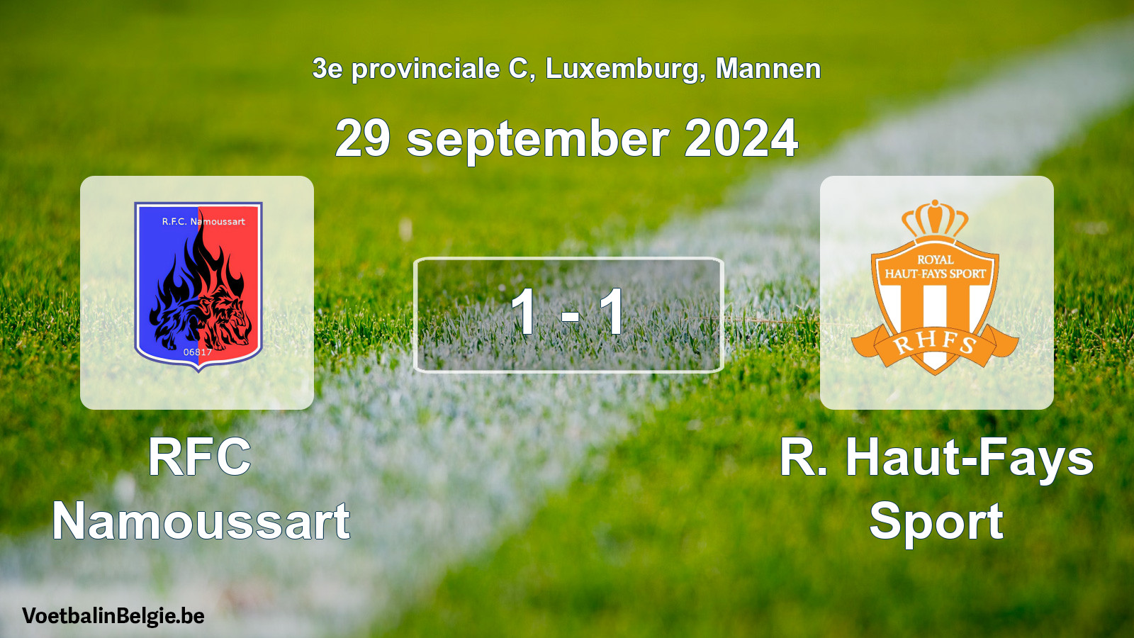 Gespeelde wedstrijd mannenvoetbal: RFC Namoussart - R. Haut-Fays Sport 1 - 1 (29 september 2024)