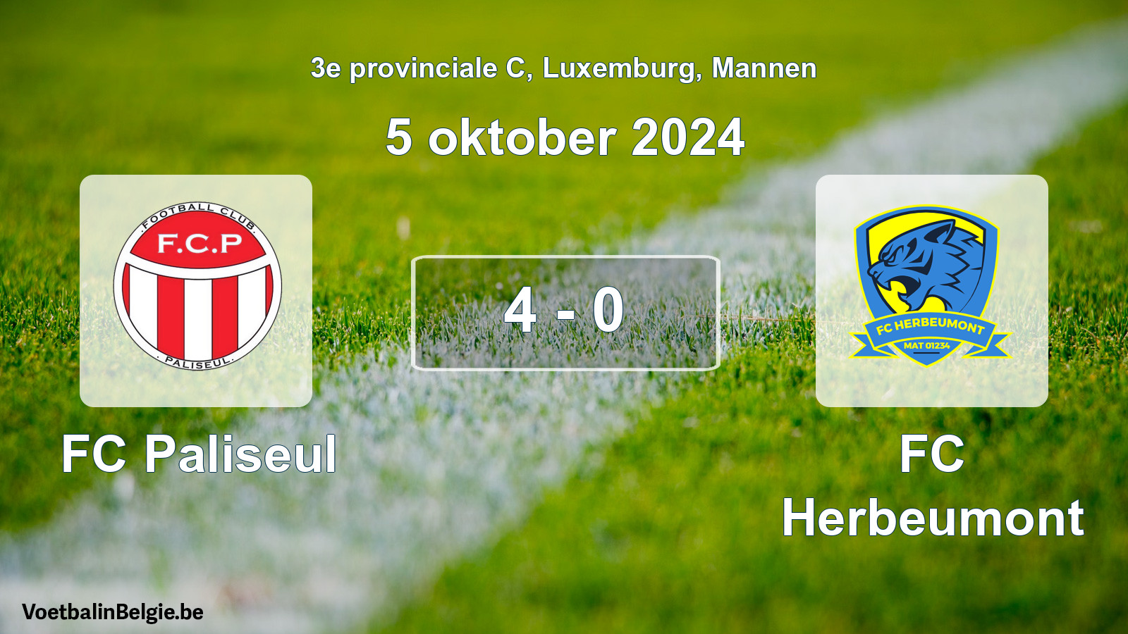 Gespeelde wedstrijd mannenvoetbal: FC Paliseul - FC Herbeumont 4 - 0 (5 oktober 2024)