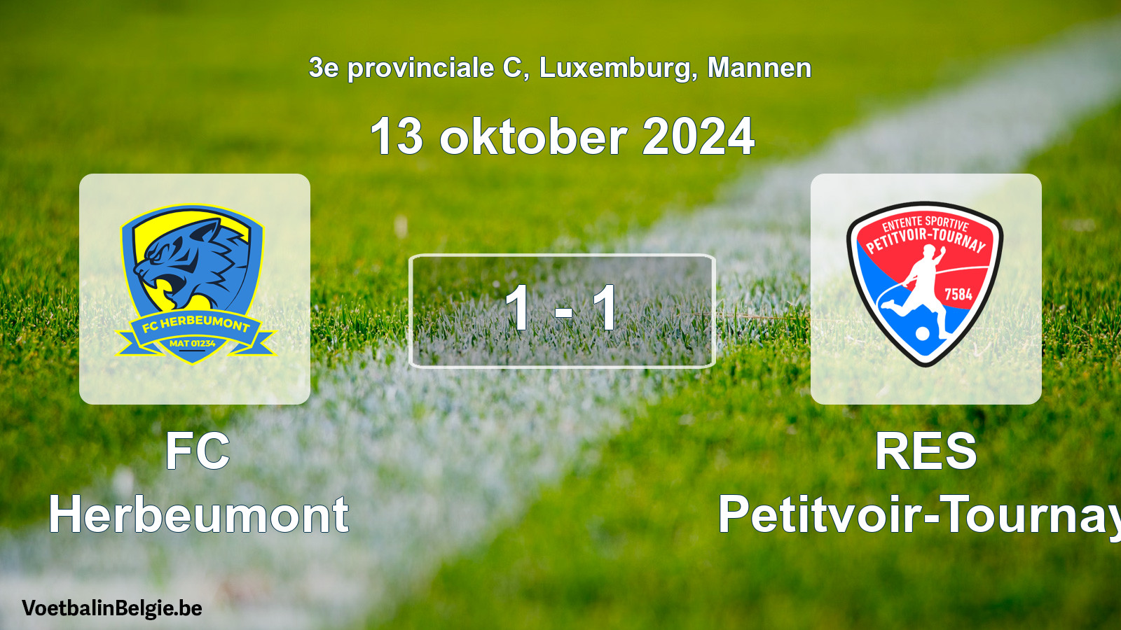 Gespeelde wedstrijd mannenvoetbal: FC Herbeumont - RES Petitvoir-Tournay 1 - 1 (13 oktober 2024)
