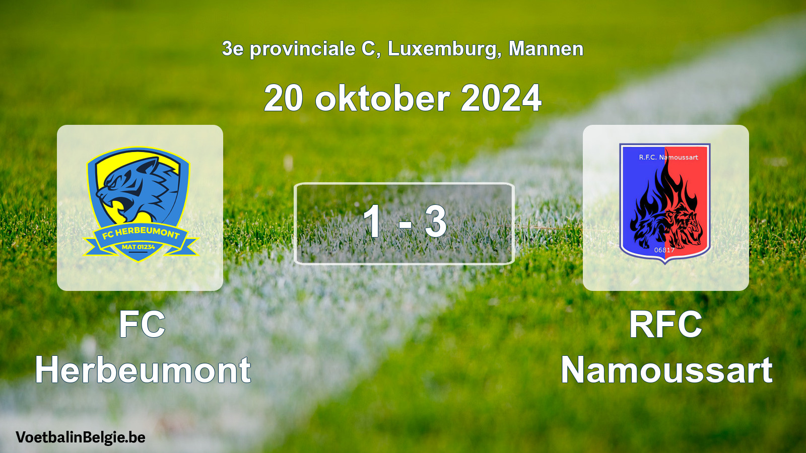Gespeelde wedstrijd mannenvoetbal: FC Herbeumont - RFC Namoussart 1 - 3 (20 oktober 2024)
