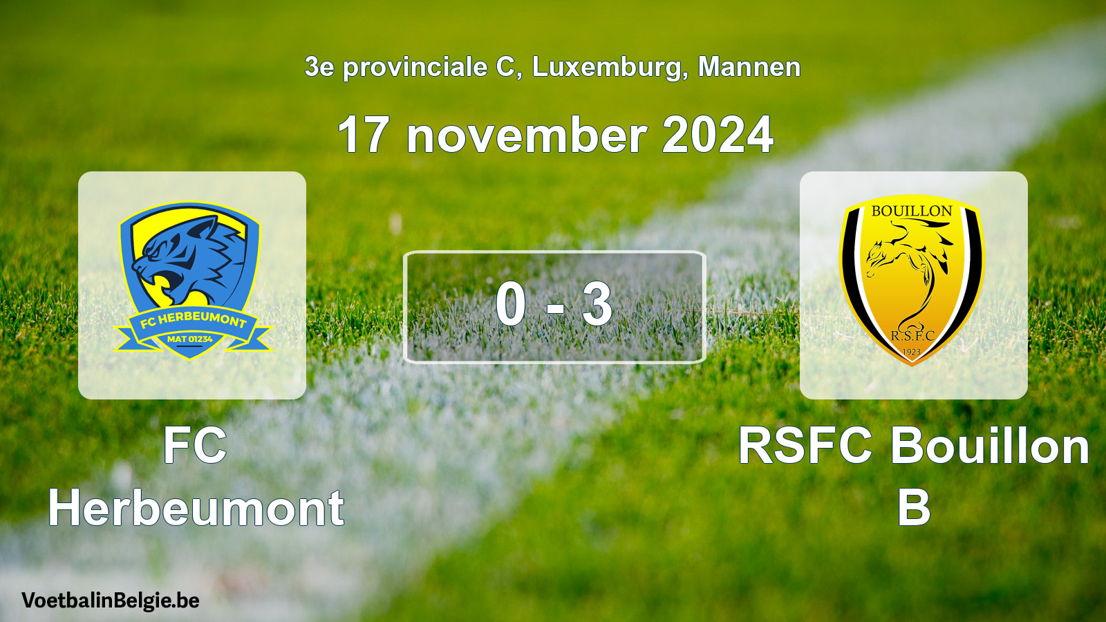 Gespeelde wedstrijd mannenvoetbal: FC Herbeumont - RSFC Bouillon B 0 - 3 (17 november 2024)