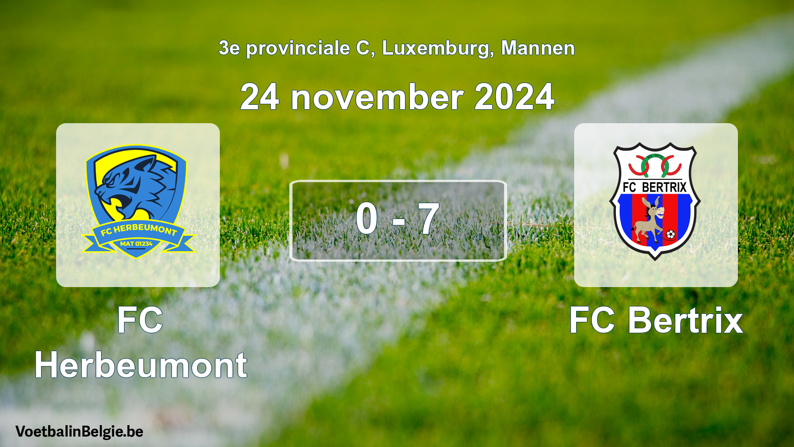 Gespeelde wedstrijd mannenvoetbal: FC Herbeumont - FC Bertrix 0 - 7 (24 november 2024)