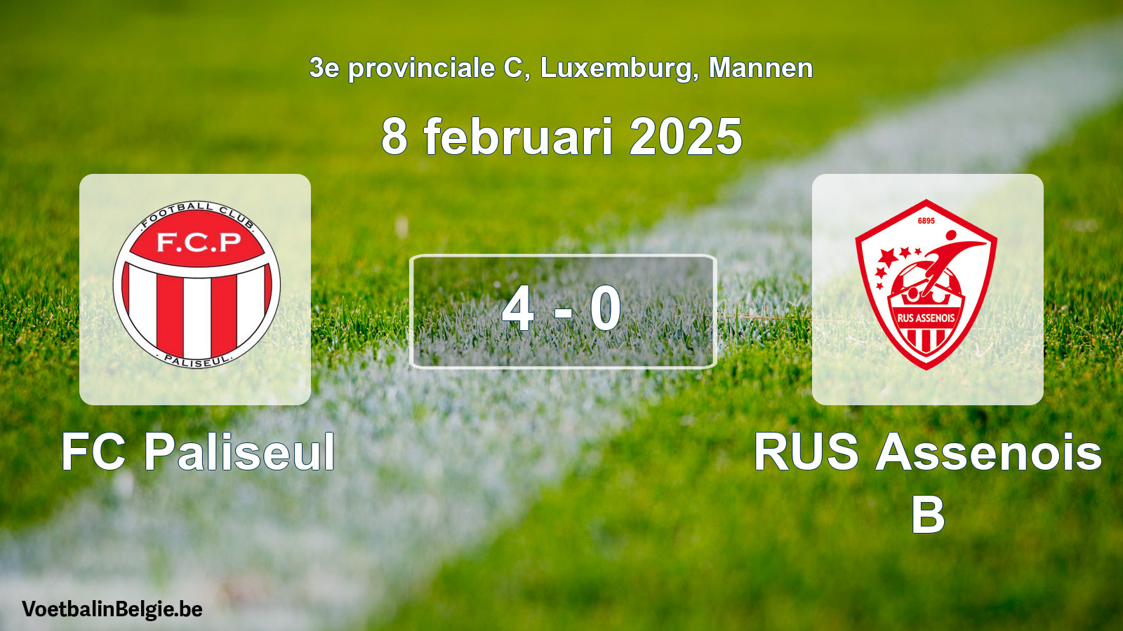 Gespeelde wedstrijd mannenvoetbal: FC Paliseul - RUS Assenois B 4 - 0 (8 februari 2025)