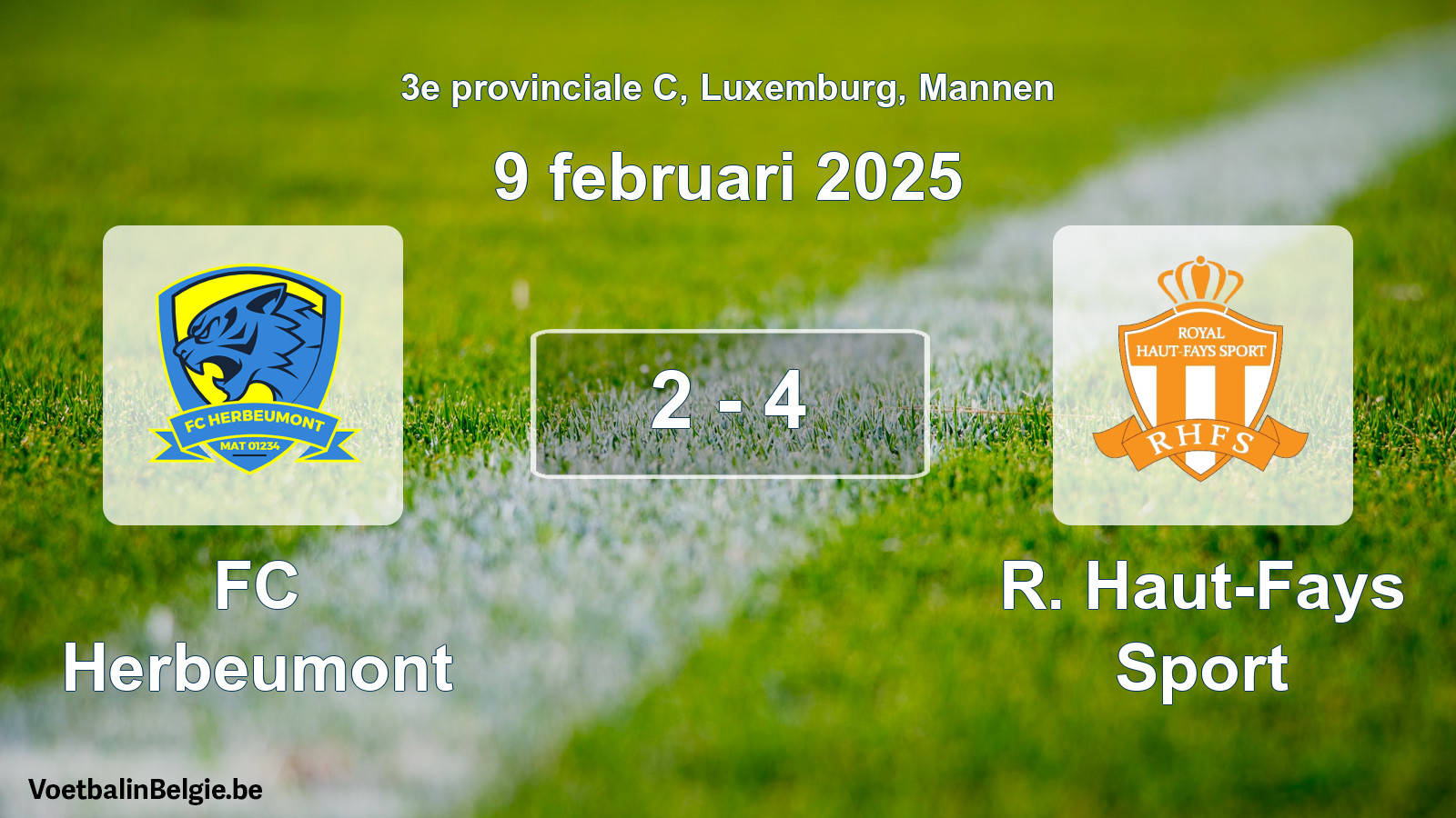 Gespeelde wedstrijd mannenvoetbal: FC Herbeumont - R. Haut-Fays Sport 2 - 4 (9 februari 2025)