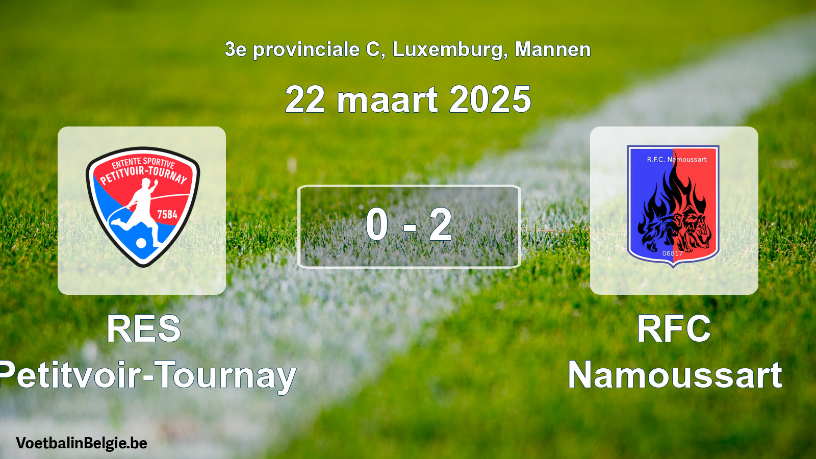 Gespeelde wedstrijd mannenvoetbal: RES Petitvoir-Tournay - RFC Namoussart 0 - 2 (22 maart 2025)