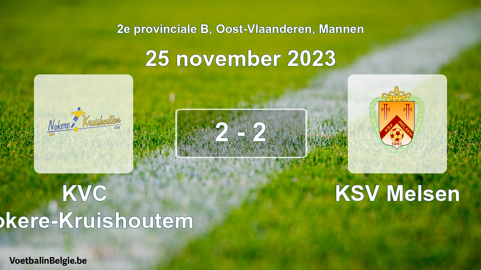 Gespeelde wedstrijd mannenvoetbal: KVC Nokere-Kruishoutem - KSV Melsen 2 - 2 (25 november 2023)