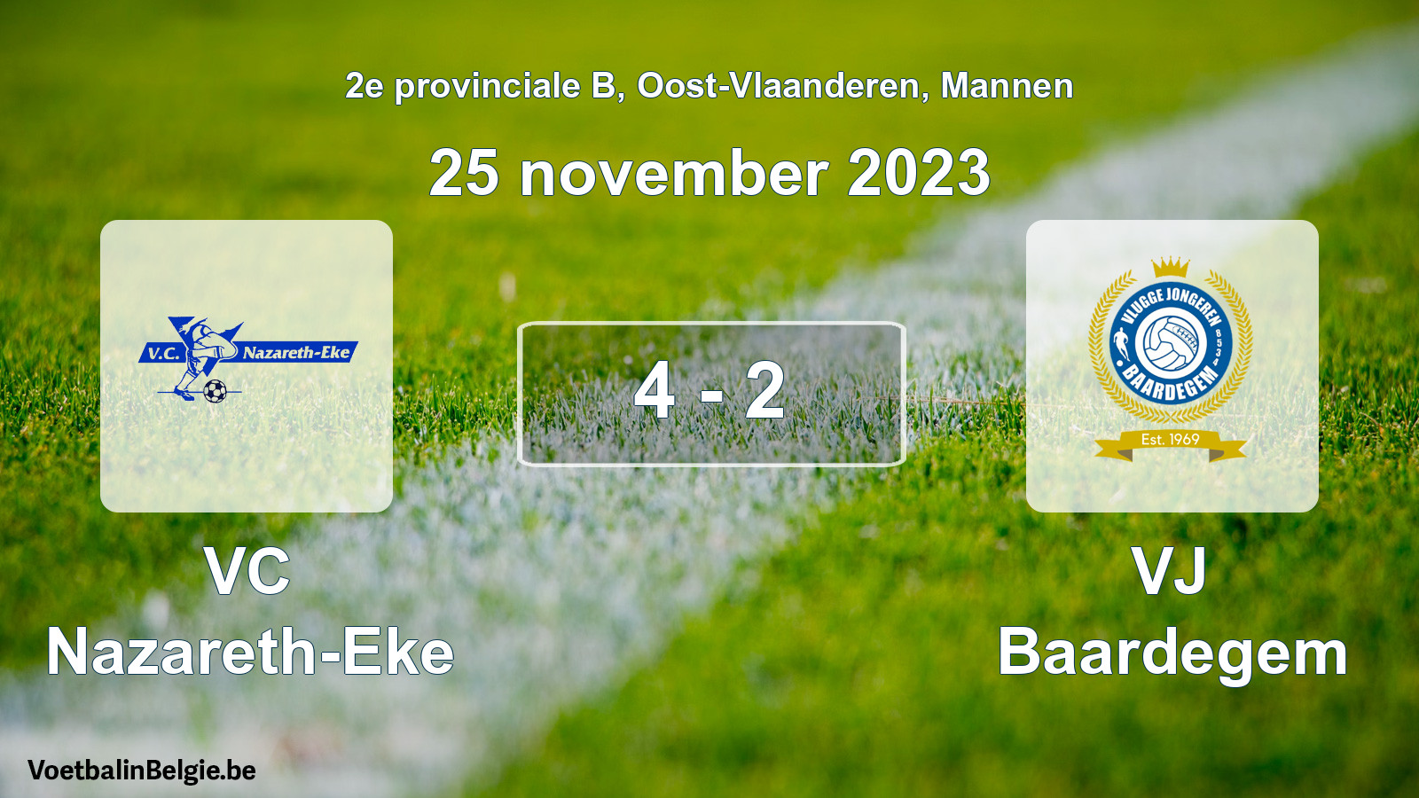 Gespeelde wedstrijd mannenvoetbal: VC Nazareth-Eke - VJ Baardegem 4 - 2 (25 november 2023)