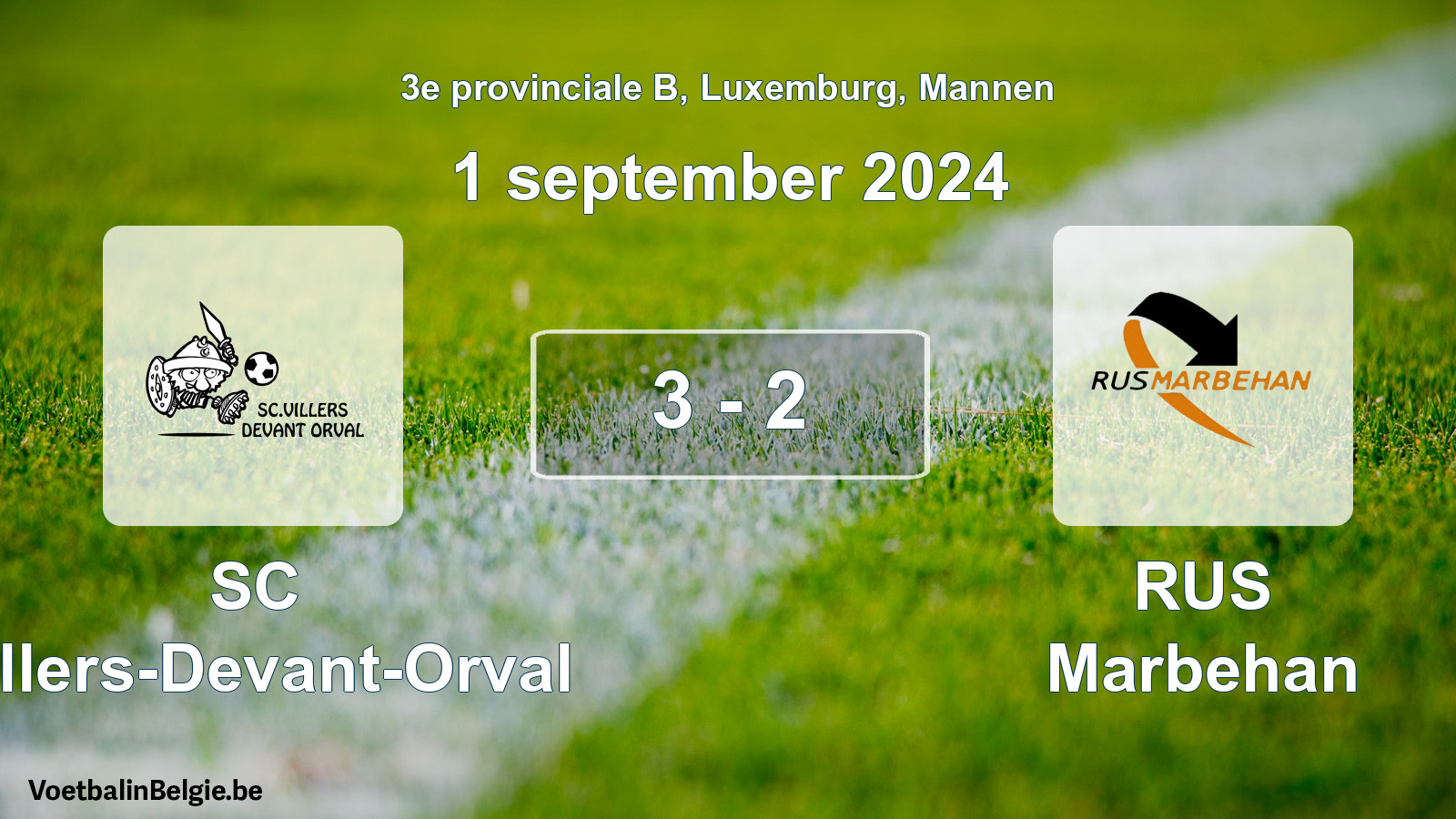 Gespeelde wedstrijd mannenvoetbal: SC Villers-Devant-Orval - RUS Marbehan 3 - 2 (1 september 2024)