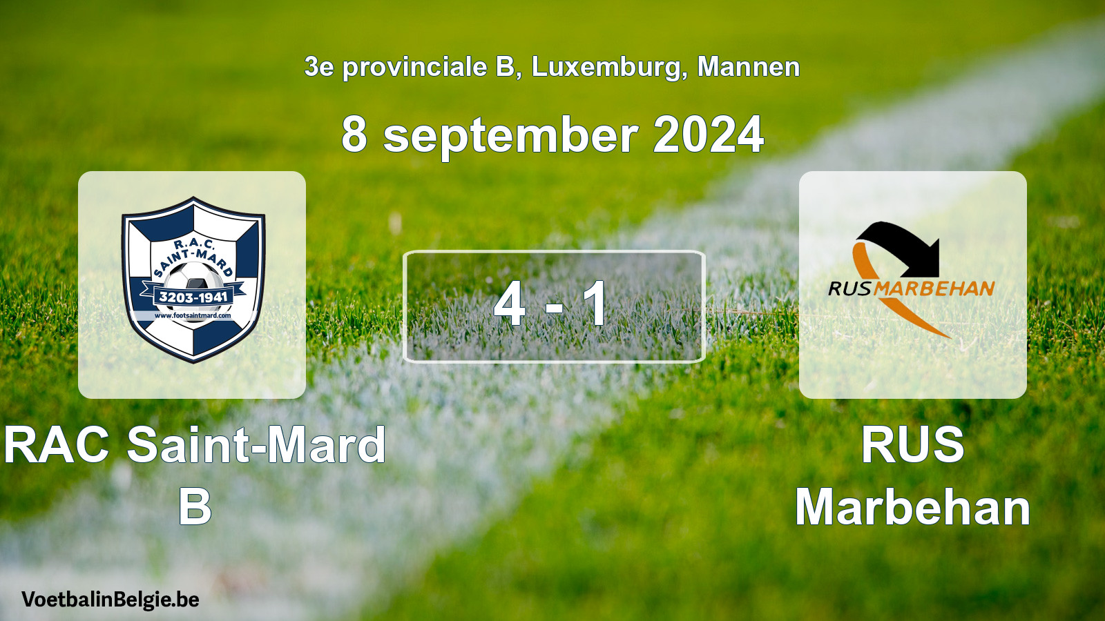 Gespeelde wedstrijd mannenvoetbal: RAC Saint-Mard B - RUS Marbehan 4 - 1 (8 september 2024)