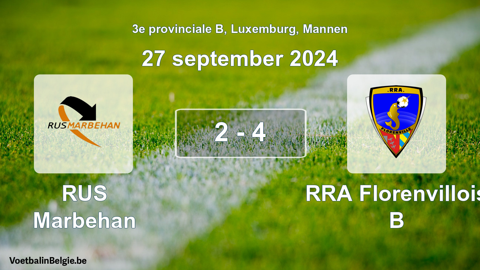 Gespeelde wedstrijd mannenvoetbal: RUS Marbehan - RRA Florenvillois B 2 - 4 (27 september 2024)