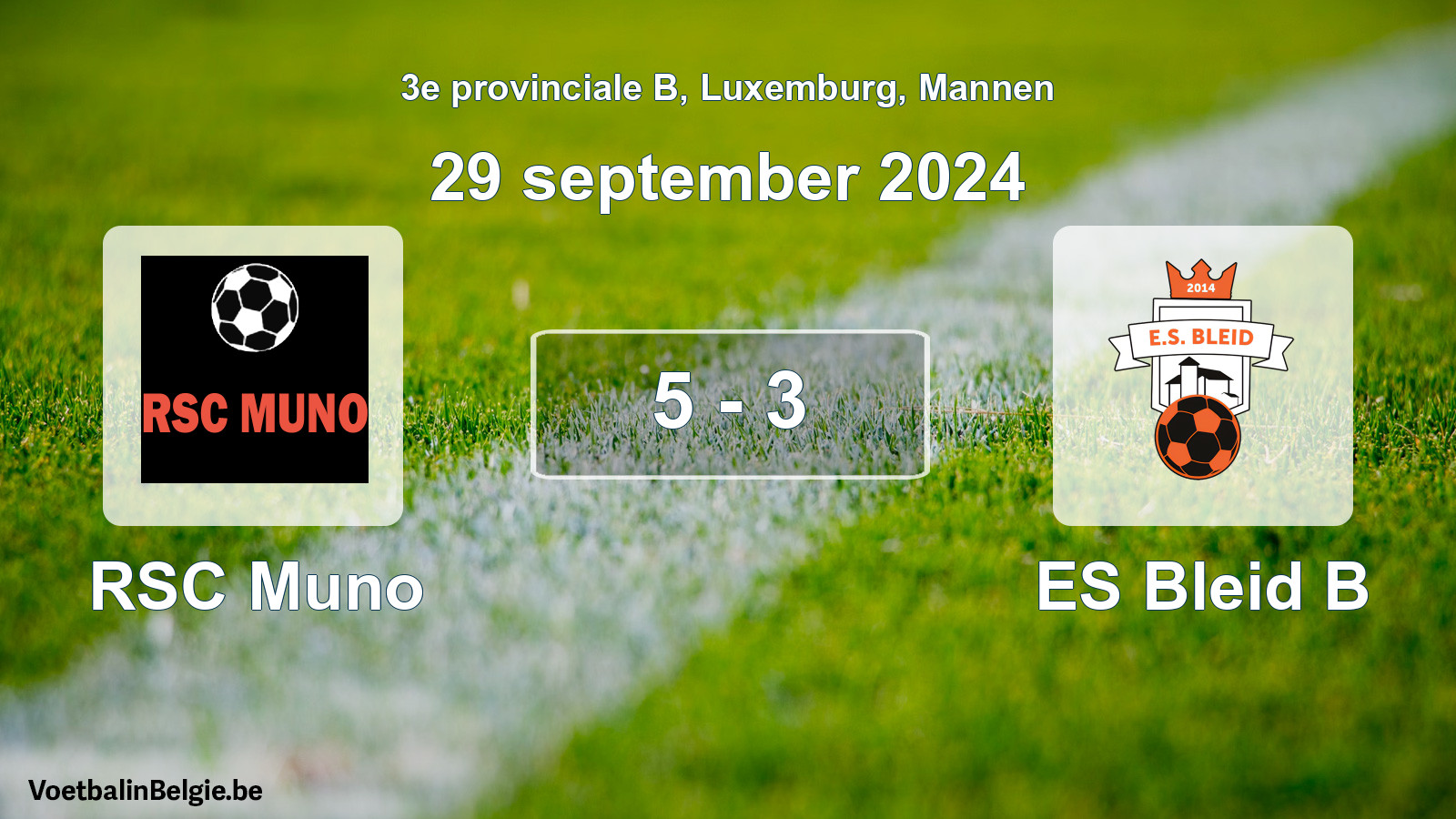 Gespeelde wedstrijd mannenvoetbal: RSC Muno - ES Bleid B 5 - 3 (29 september 2024)