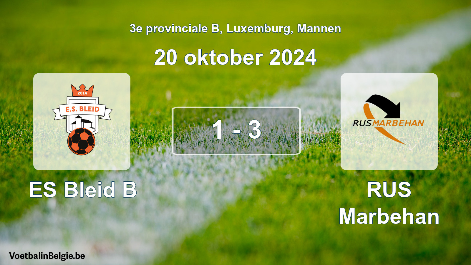Gespeelde wedstrijd mannenvoetbal: ES Bleid B - RUS Marbehan 1 - 3 (20 oktober 2024)