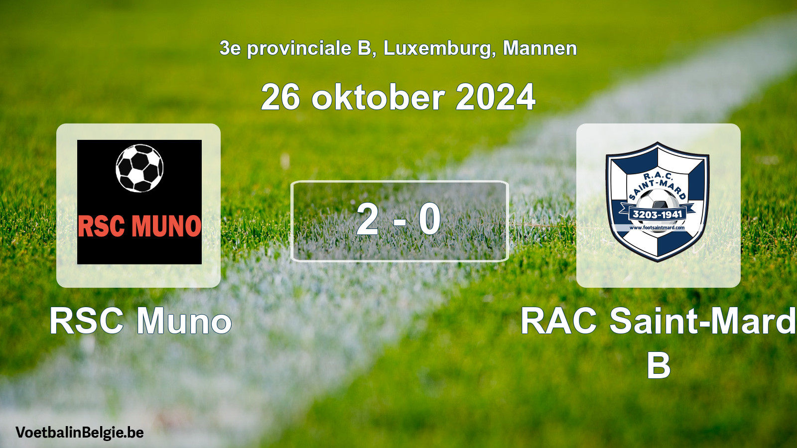 Gespeelde wedstrijd mannenvoetbal: RSC Muno - RAC Saint-Mard B 2 - 0 (26 oktober 2024)