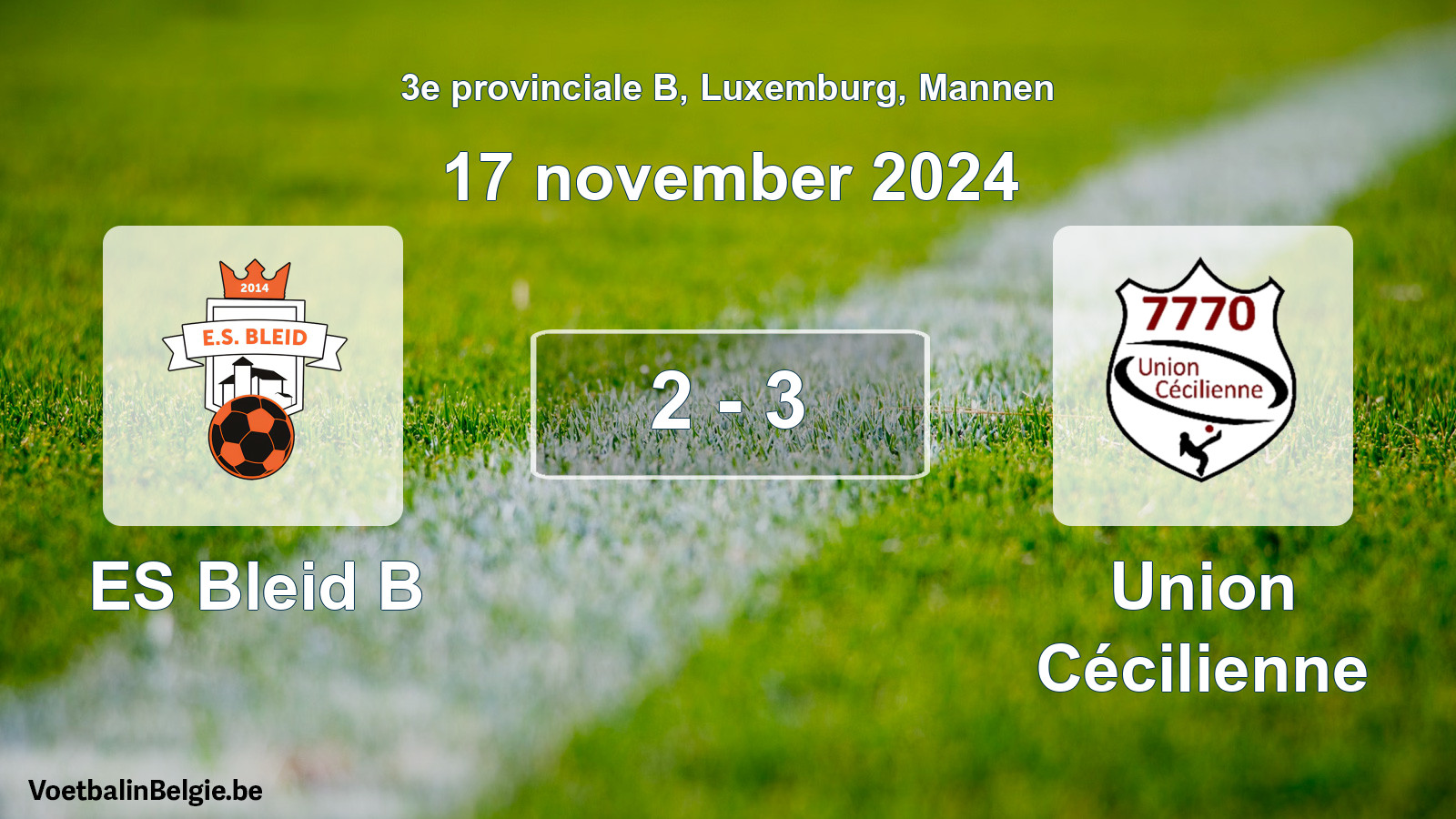 Gespeelde wedstrijd mannenvoetbal: ES Bleid B - Union Cécilienne 2 - 3 (17 november 2024)