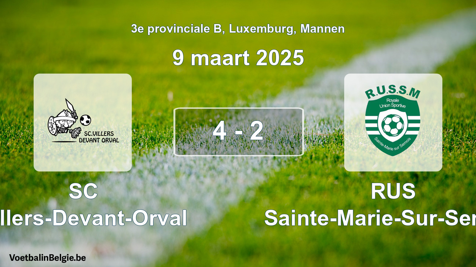 Gespeelde wedstrijd mannenvoetbal: SC Villers-Devant-Orval - RUS Sainte-Marie-Sur-Semois 4 - 2 (9 maart 2025)
