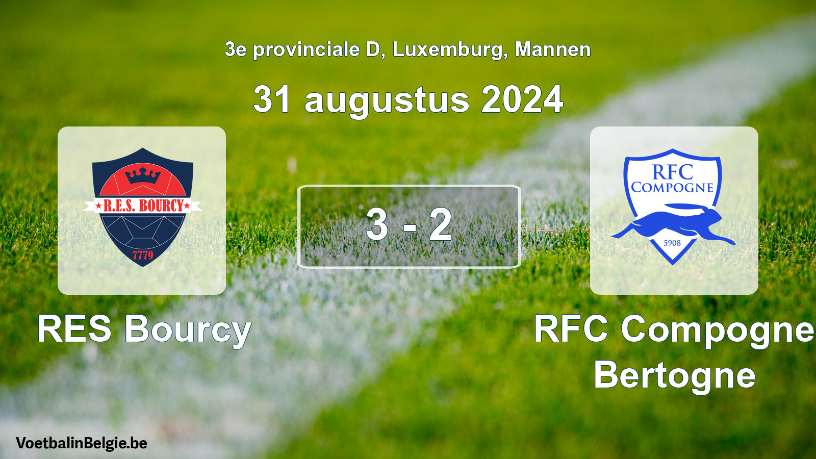Gespeelde wedstrijd mannenvoetbal: RES Bourcy - RFC Compogne Bertogne 3 - 2 (31 augustus 2024)