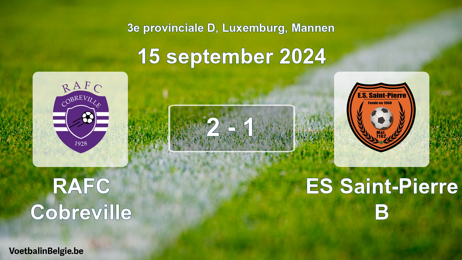 Gespeelde wedstrijd mannenvoetbal: RAFC Cobreville - ES Saint-Pierre B 2 - 1 (15 september 2024)