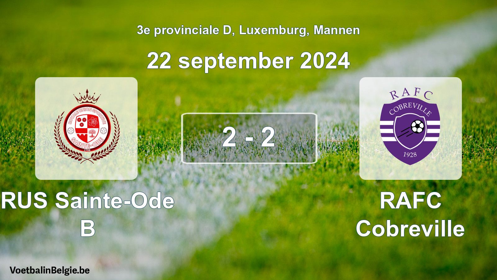 Gespeelde wedstrijd mannenvoetbal: RUS Sainte-Ode B - RAFC Cobreville 2 - 2 (22 september 2024)