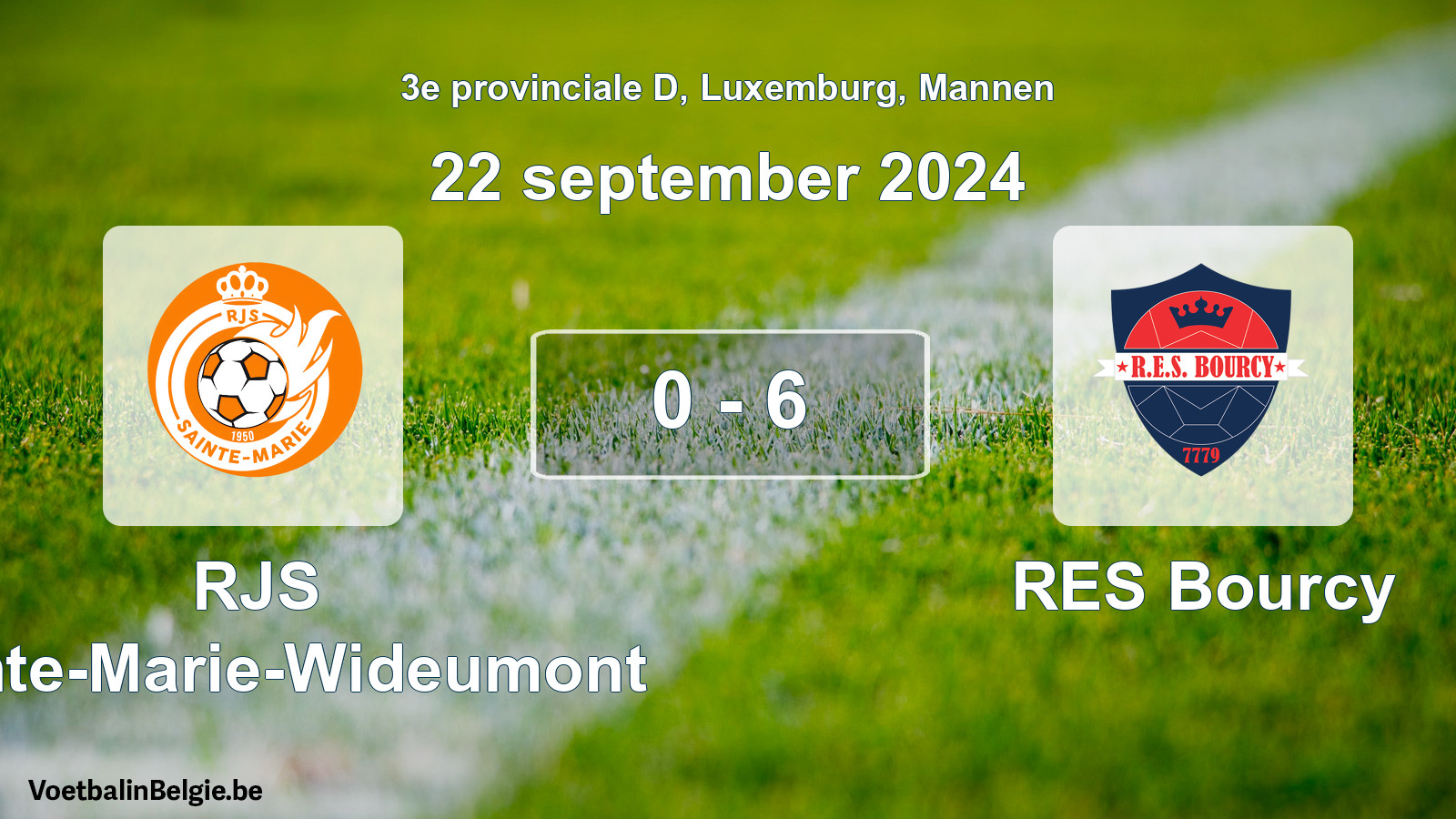 Gespeelde wedstrijd mannenvoetbal: RJS Sainte-Marie-Wideumont - RES Bourcy 0 - 6 (22 september 2024)