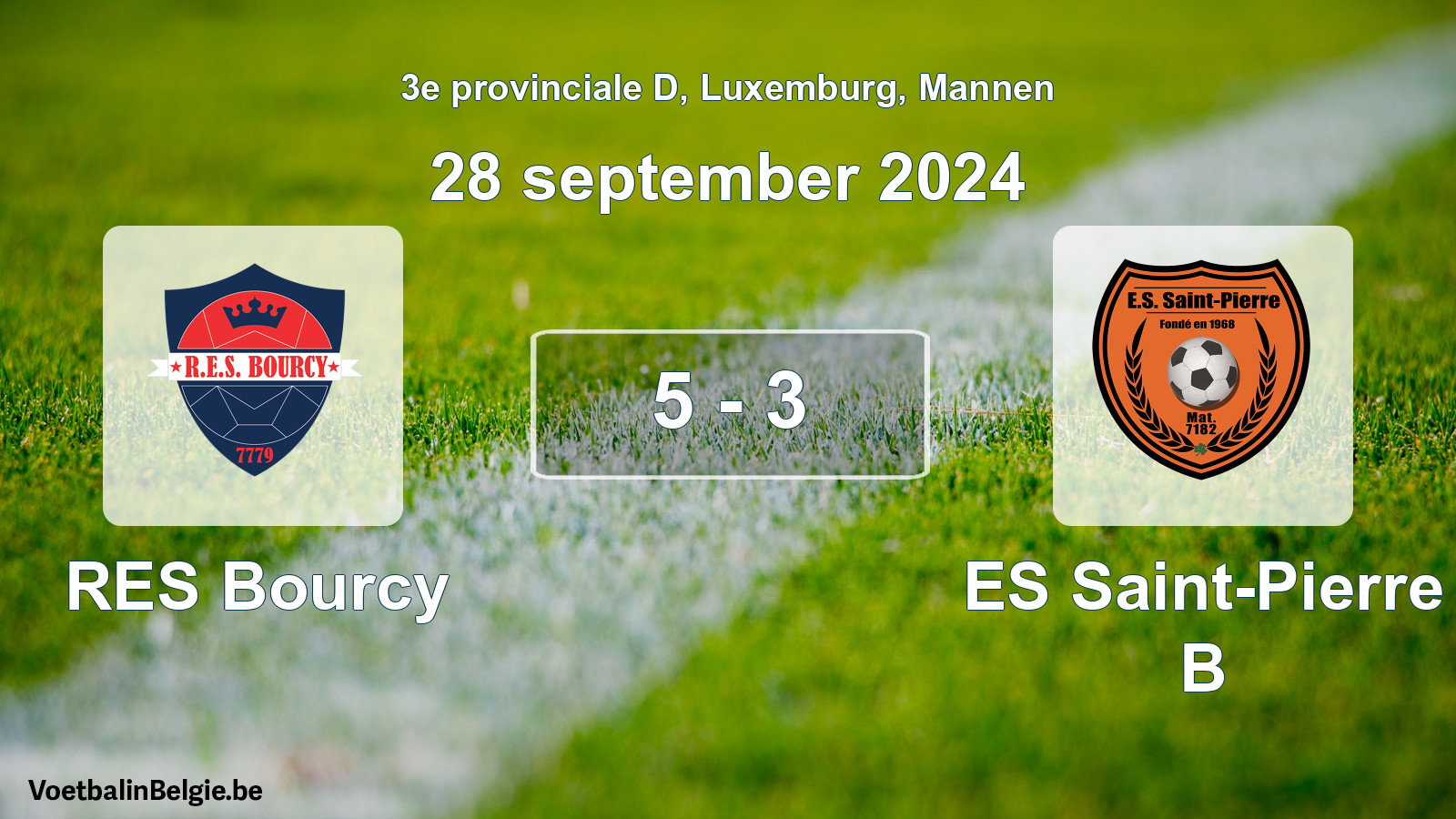 Gespeelde wedstrijd mannenvoetbal: RES Bourcy - ES Saint-Pierre B 5 - 3 (28 september 2024)