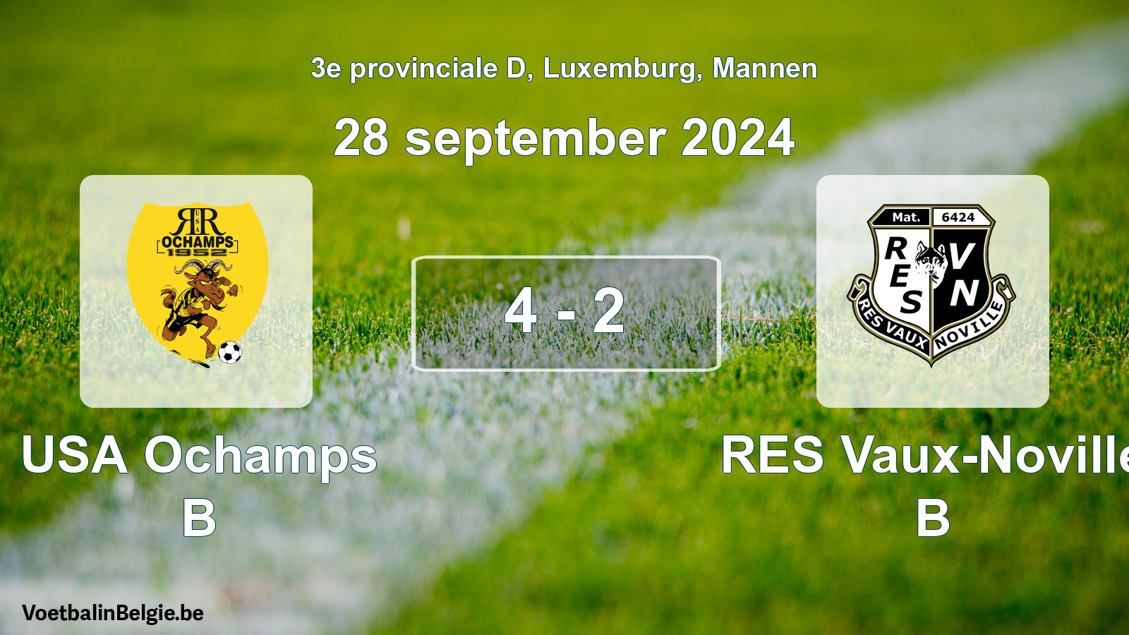 Gespeelde wedstrijd mannenvoetbal: USA Ochamps B - RES Vaux-Noville B 4 - 2 (28 september 2024)
