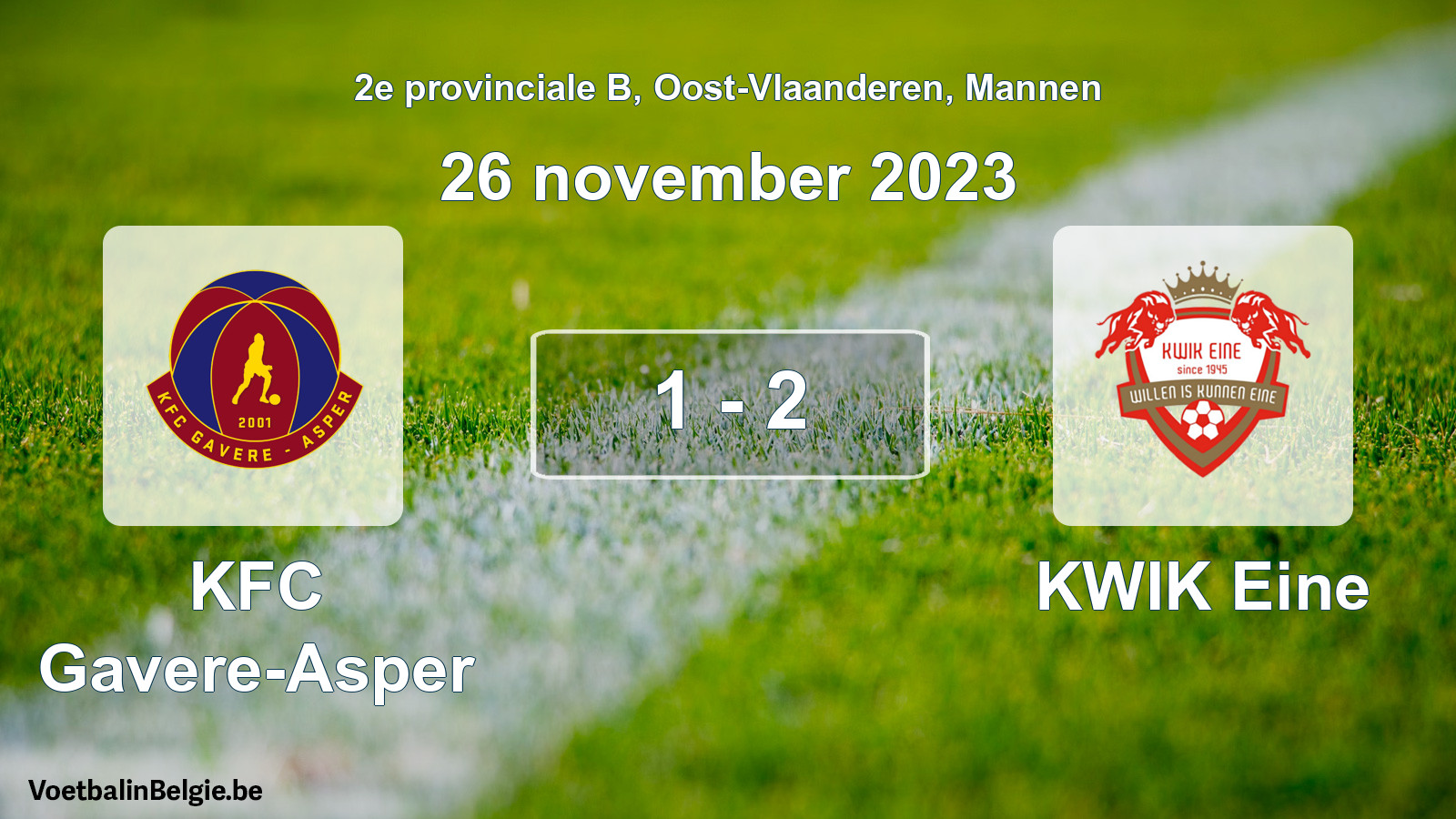 Gespeelde wedstrijd mannenvoetbal: KFC Gavere-Asper - KWIK Eine 1 - 2 (26 november 2023)