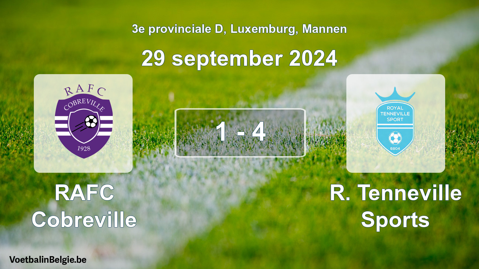 Gespeelde wedstrijd mannenvoetbal: RAFC Cobreville - R. Tenneville Sports 1 - 4 (29 september 2024)