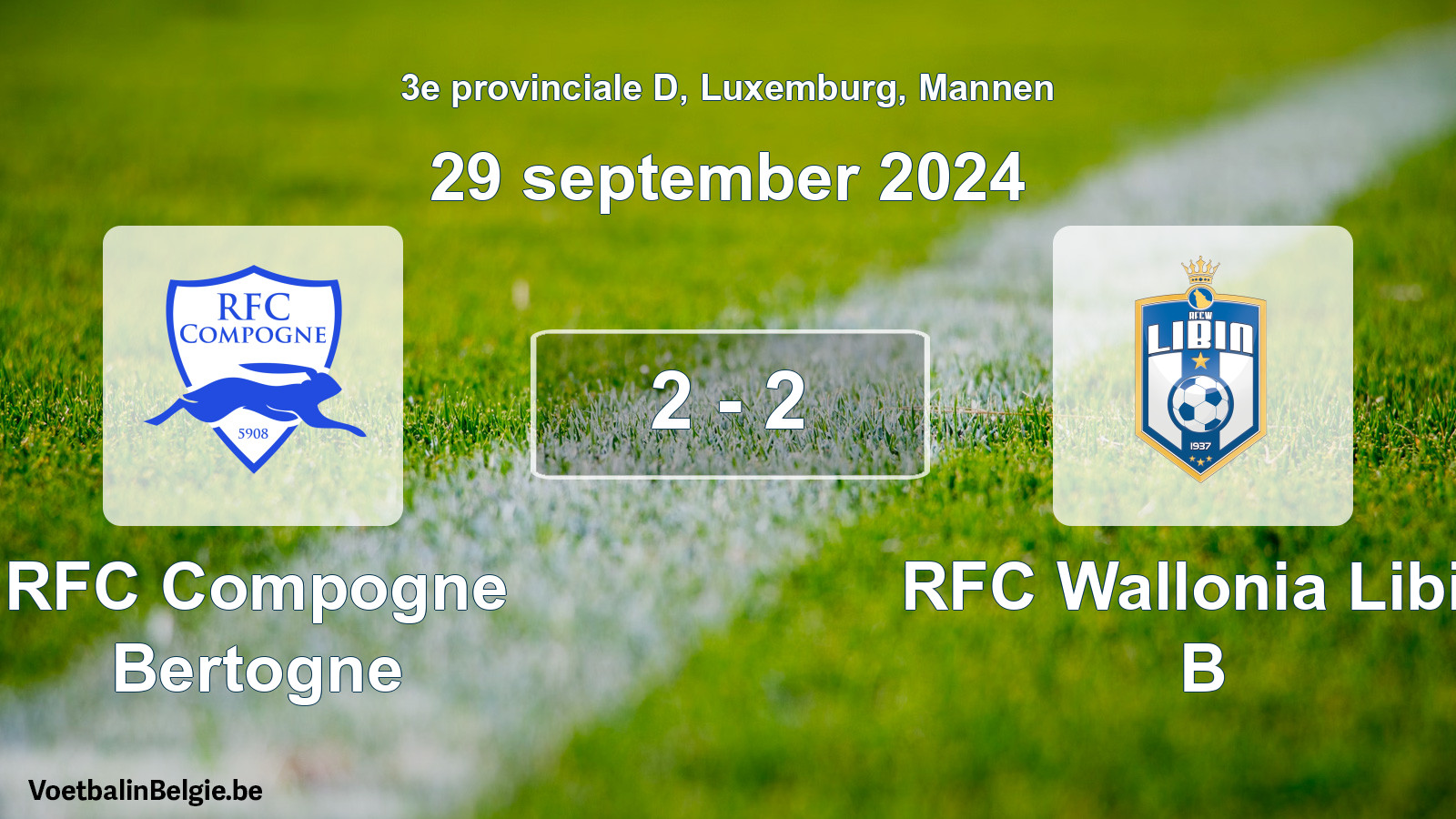 Gespeelde wedstrijd mannenvoetbal: RFC Compogne Bertogne - RFC Wallonia Libin B 2 - 2 (29 september 2024)