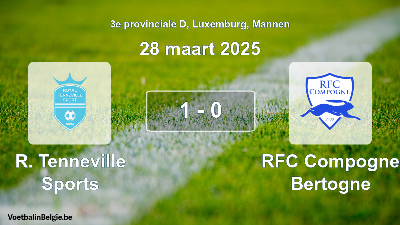Gespeelde wedstrijd mannenvoetbal: R. Tenneville Sports - RFC Compogne Bertogne 1 - 0 (28 maart 2025)