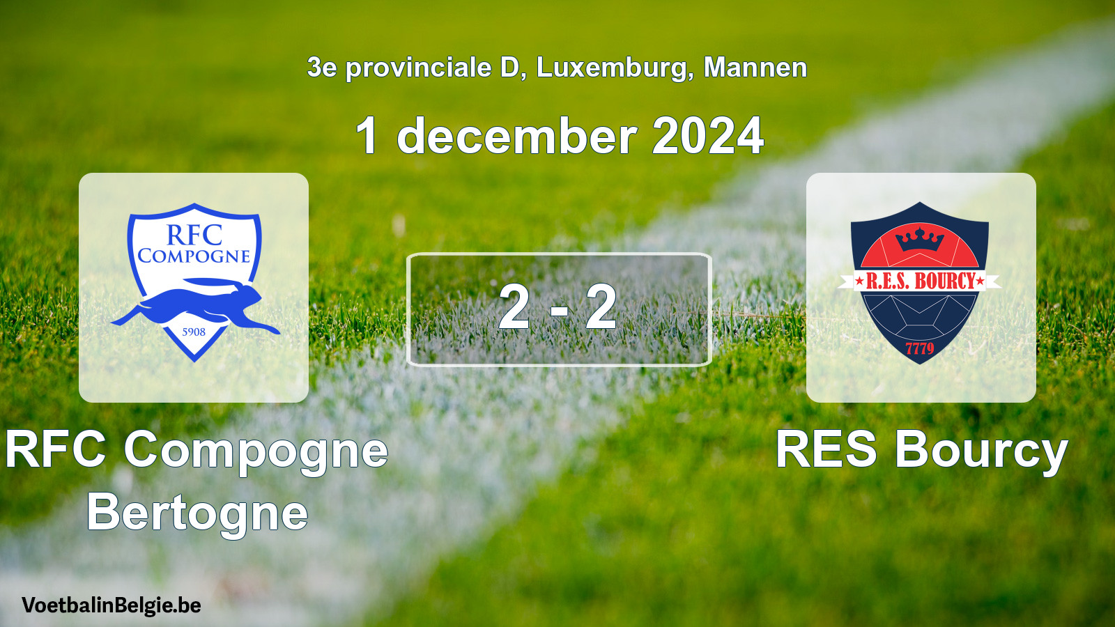 Gespeelde wedstrijd mannenvoetbal: RFC Compogne Bertogne - RES Bourcy 2 - 2 (1 december 2024)