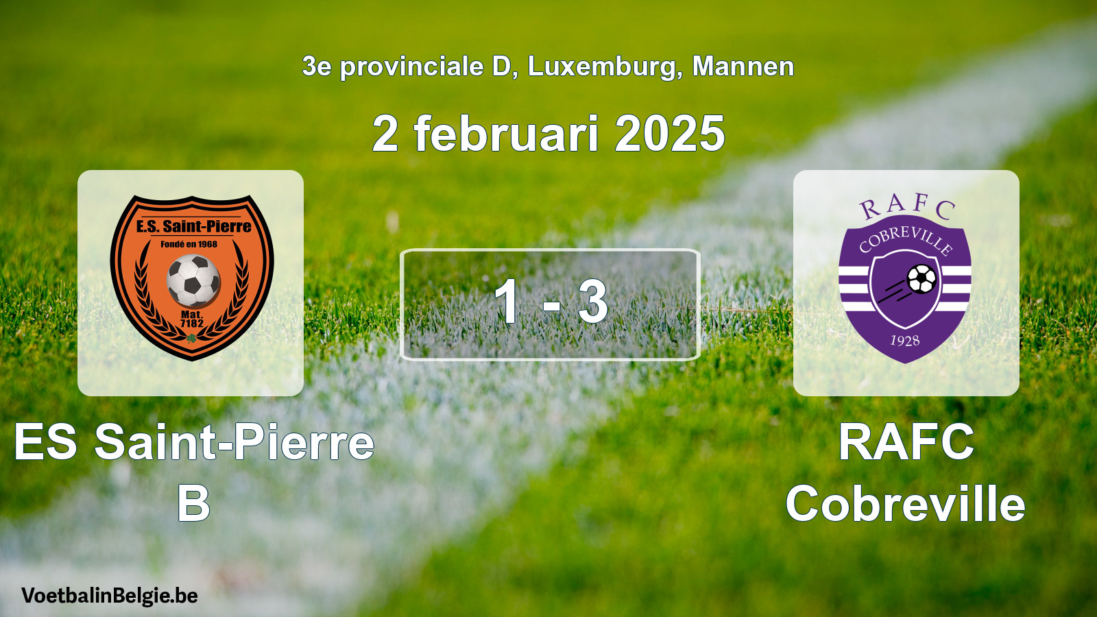 Gespeelde wedstrijd mannenvoetbal: ES Saint-Pierre B - RAFC Cobreville 1 - 3 (2 februari 2025)