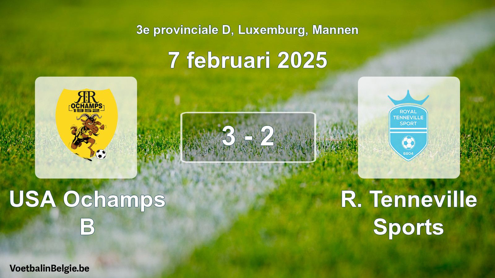 Gespeelde wedstrijd mannenvoetbal: USA Ochamps B - R. Tenneville Sports 3 - 2 (7 februari 2025)