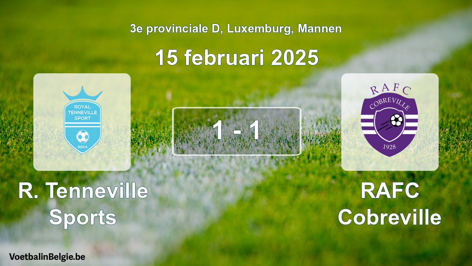 Gespeelde wedstrijd mannenvoetbal: R. Tenneville Sports - RAFC Cobreville 1 - 1 (15 februari 2025)