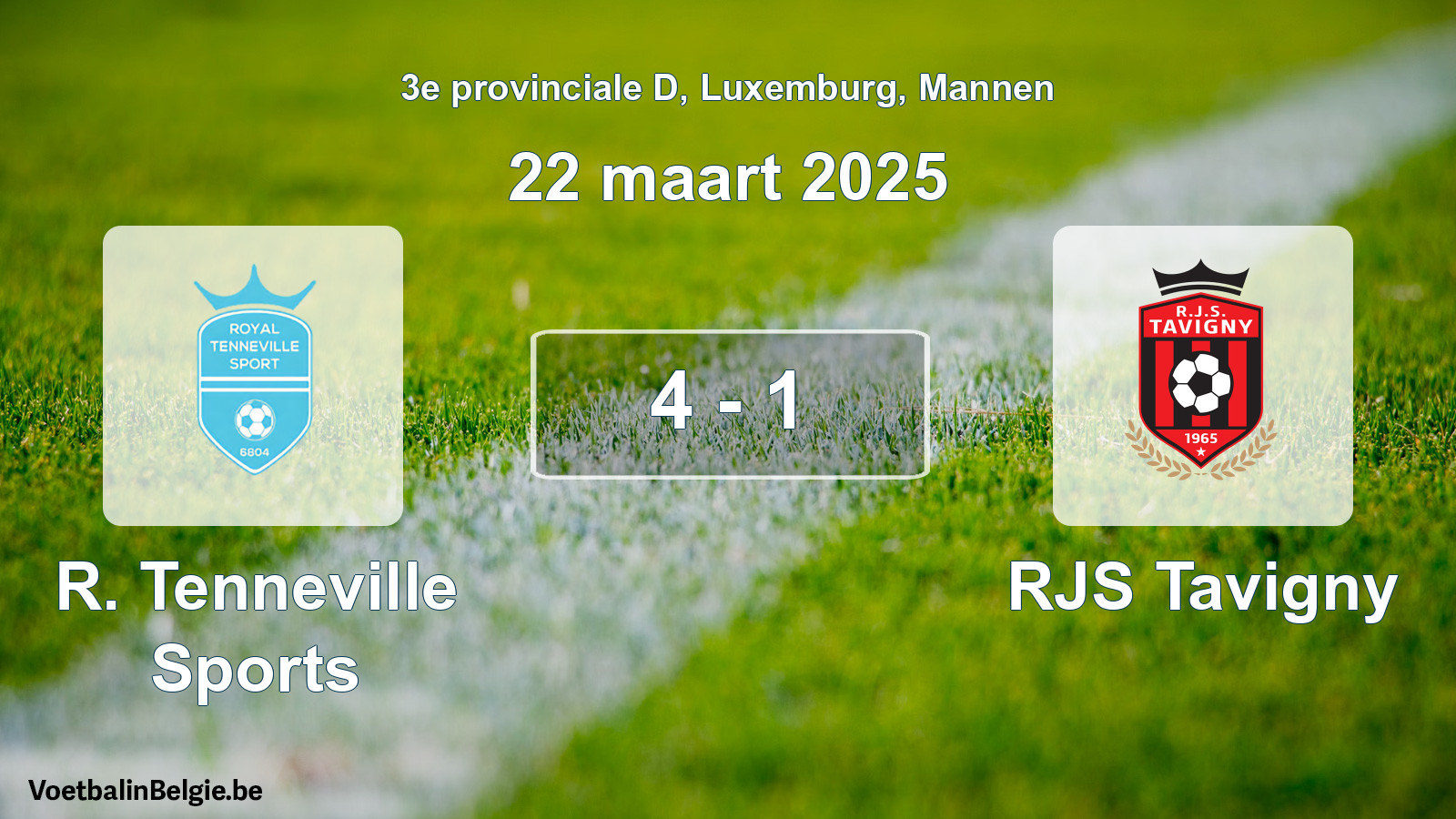 Gespeelde wedstrijd mannenvoetbal: R. Tenneville Sports - RJS Tavigny 4 - 1 (22 maart 2025)