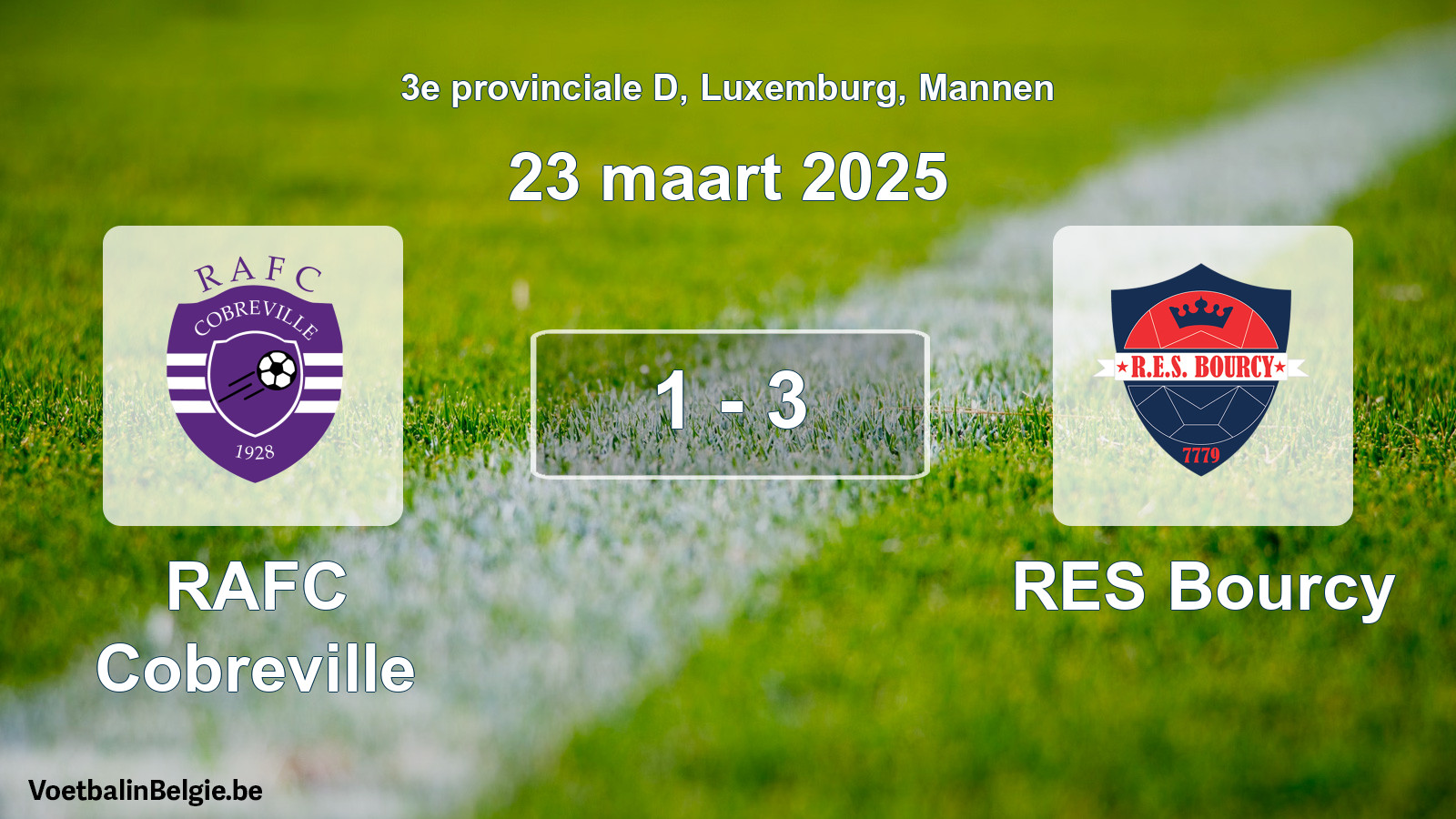 Gespeelde wedstrijd mannenvoetbal: RAFC Cobreville - RES Bourcy 1 - 3 (23 maart 2025)