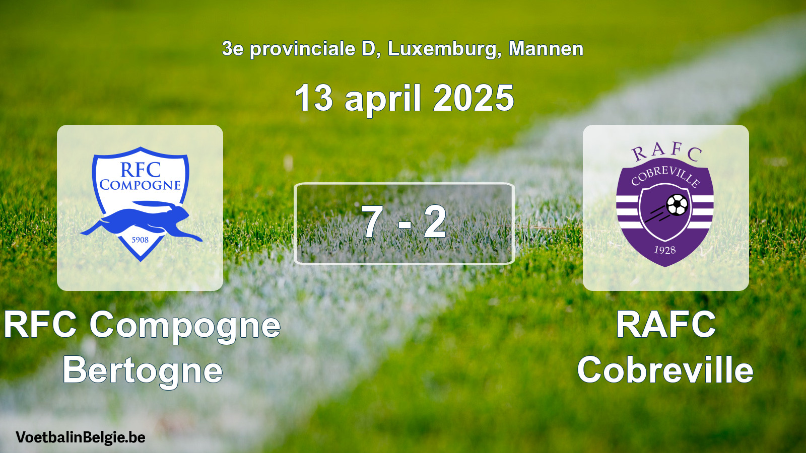 Gespeelde wedstrijd mannenvoetbal: RFC Compogne Bertogne - RAFC Cobreville 7 - 2 (13 april 2025)