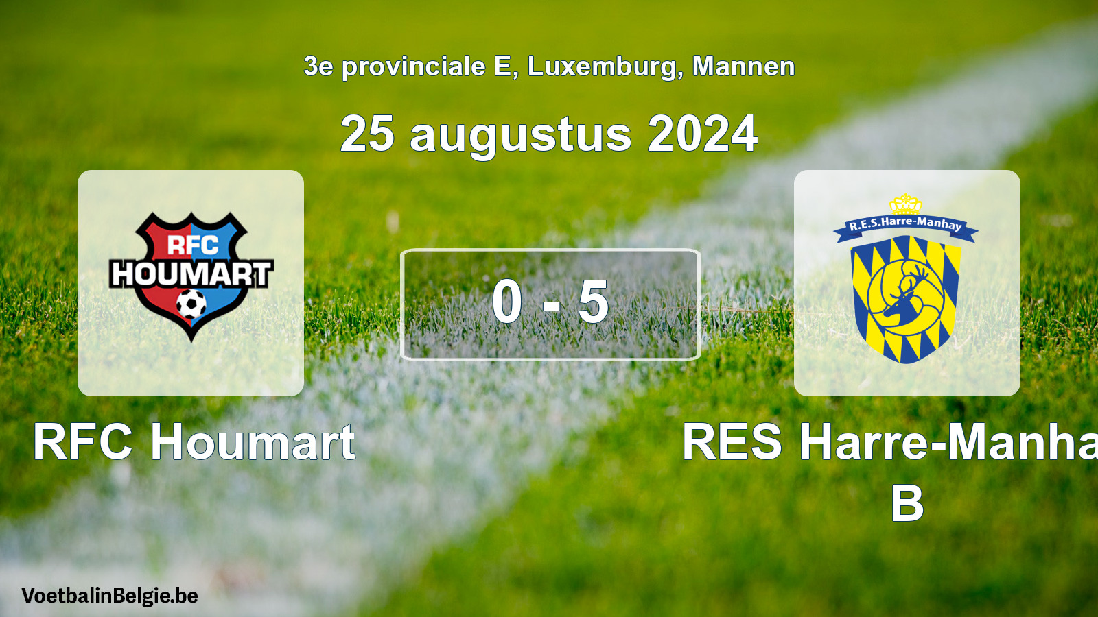 Gespeelde wedstrijd mannenvoetbal: RFC Houmart - RES Harre-Manhay B 0 - 5 (25 augustus 2024)