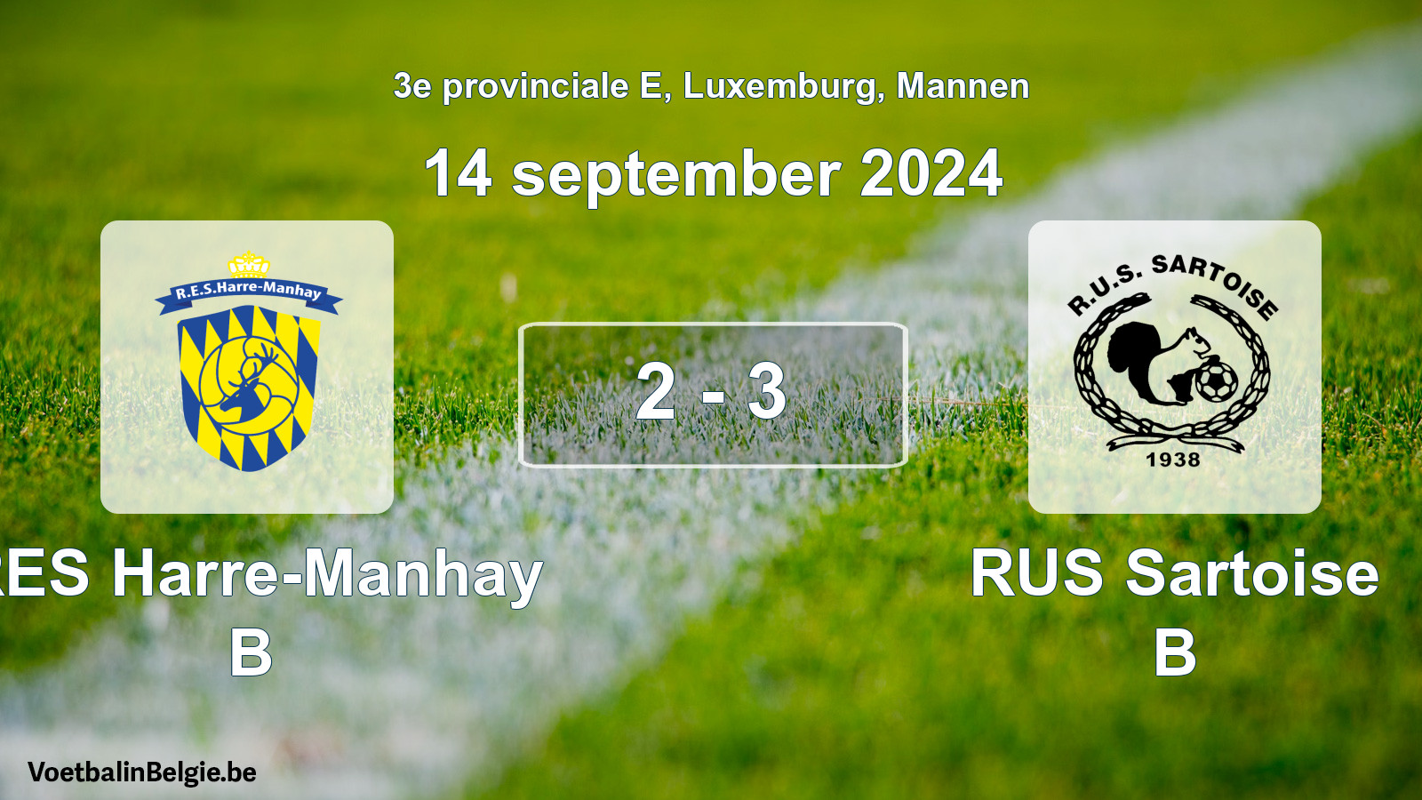 Gespeelde wedstrijd mannenvoetbal: RES Harre-Manhay B - RUS Sartoise B 2 - 3 (14 september 2024)