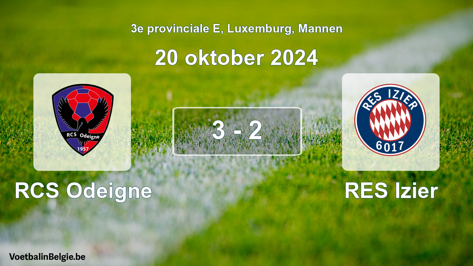 Gespeelde wedstrijd mannenvoetbal: RCS Odeigne - RES Izier 3 - 2 (20 oktober 2024)